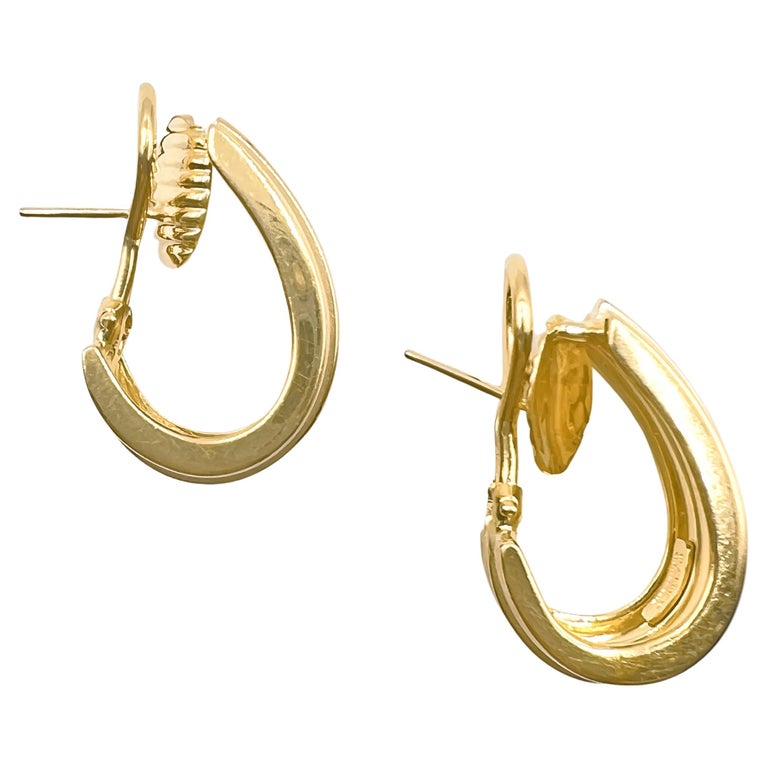 Square Ribbed Earrings Tiffany 18k Yellow Gold Ribbed Hoop Earrings For Sale at 1stDibs