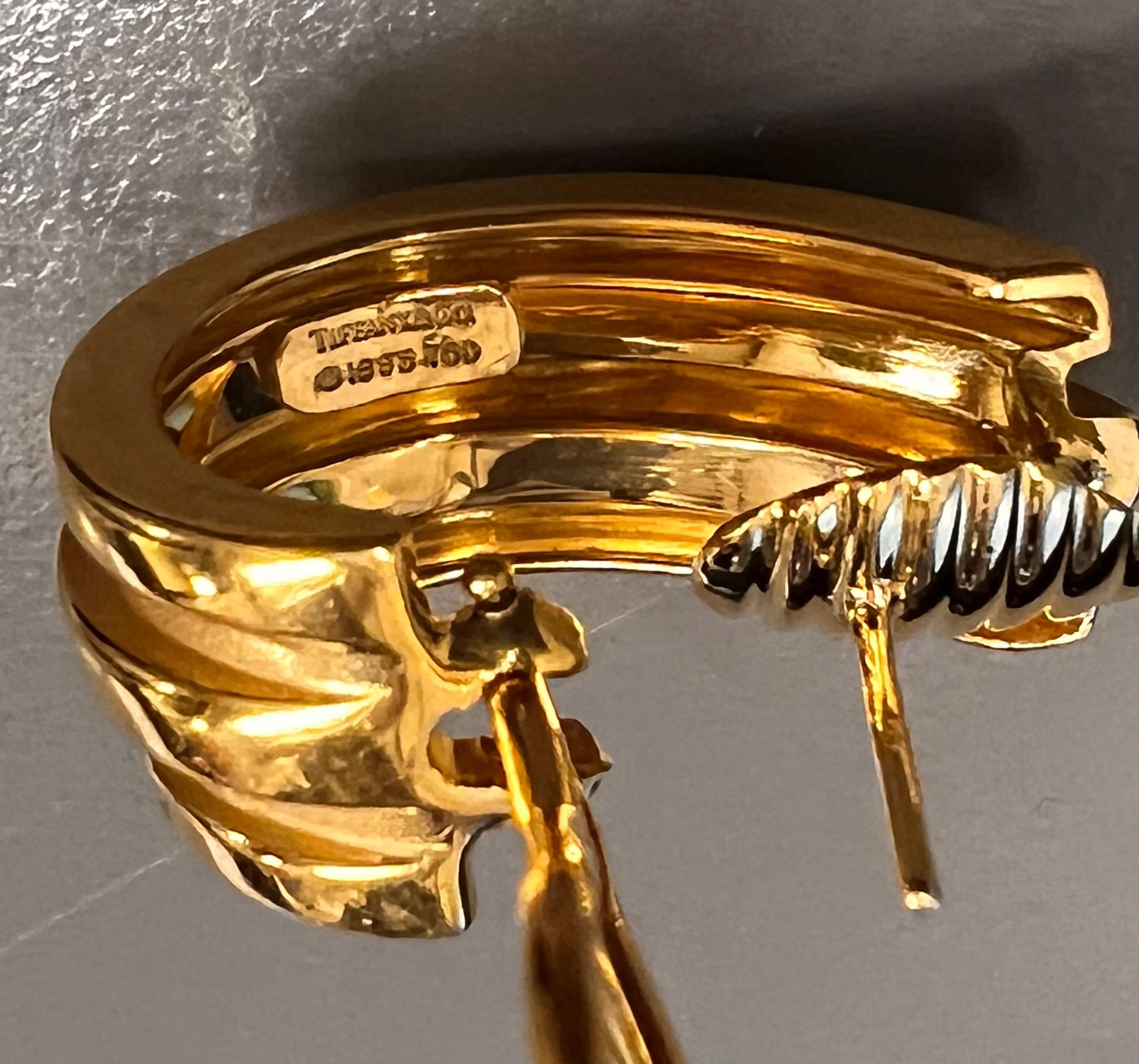 Tiffany 18k Gelbgold gerippte Reifenohrringe Damen