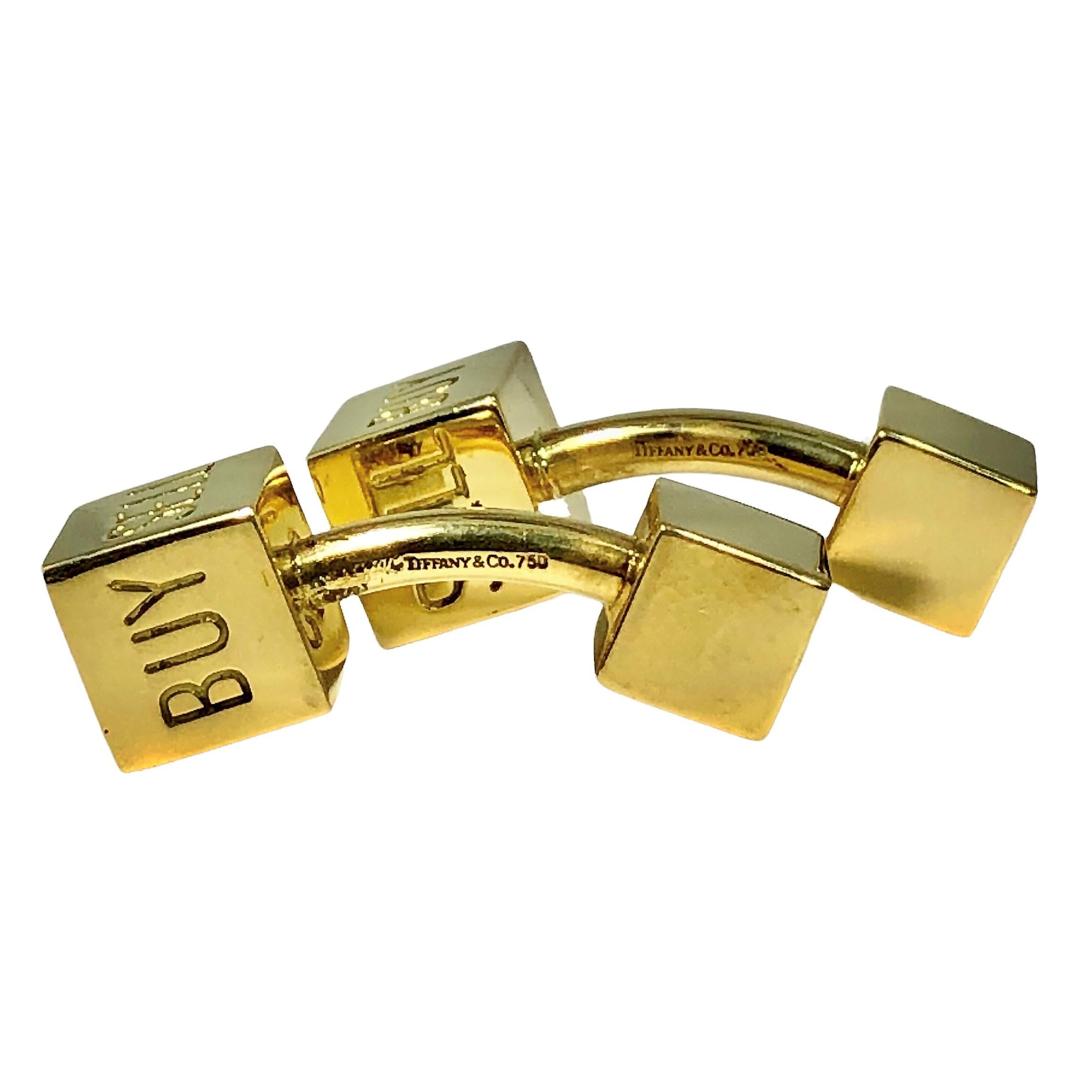 This pair of 18K yellow gold Tiffany cuff links were specifically created with the 