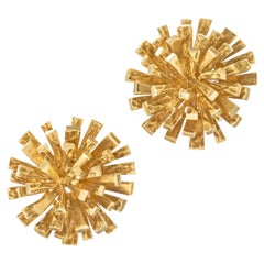 Boucles d'oreilles Tiffany en or jaune 18 carats avec soleil dans les années 1970