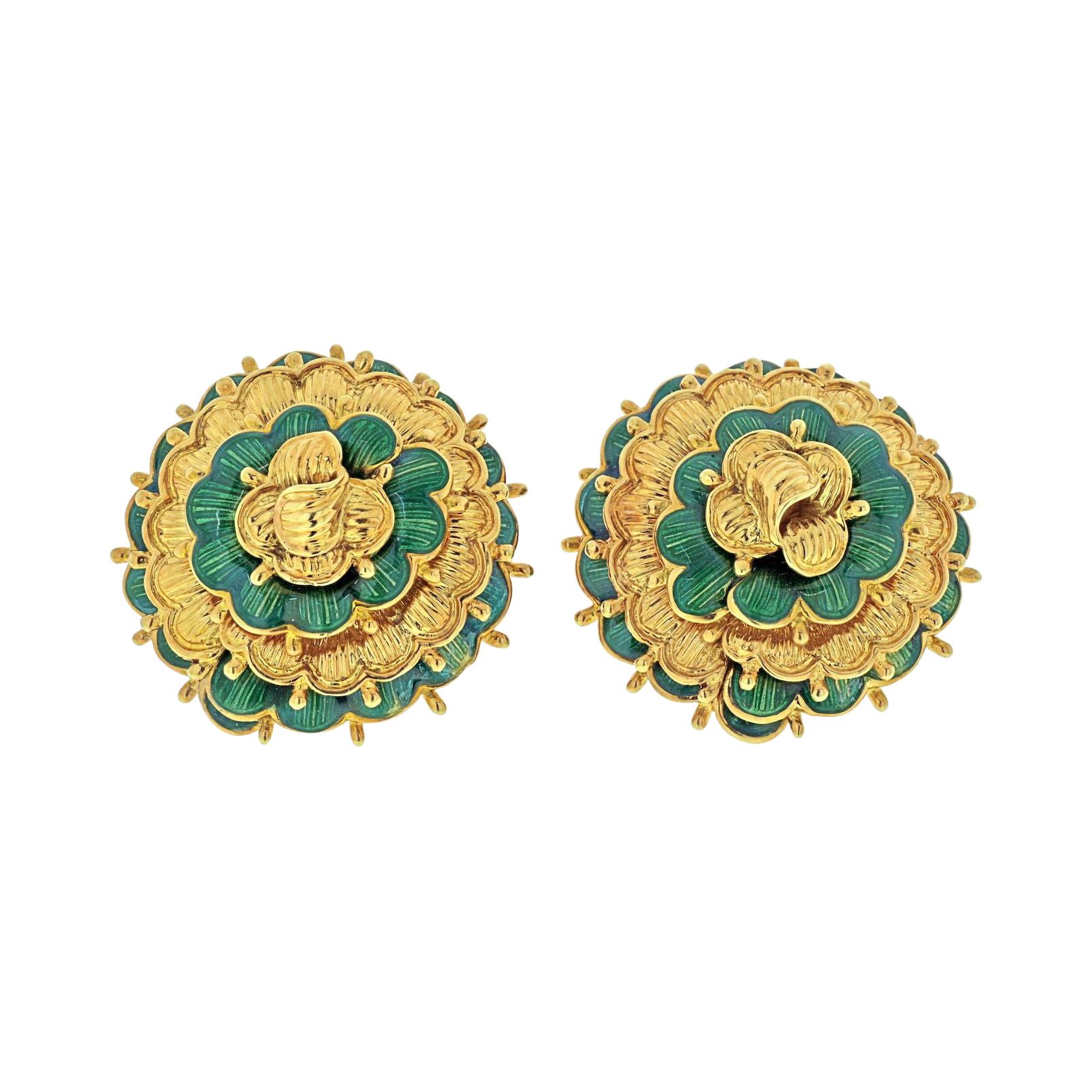 Tiffany 18k Yellow Gold Vintage Flower Earrings For Sale