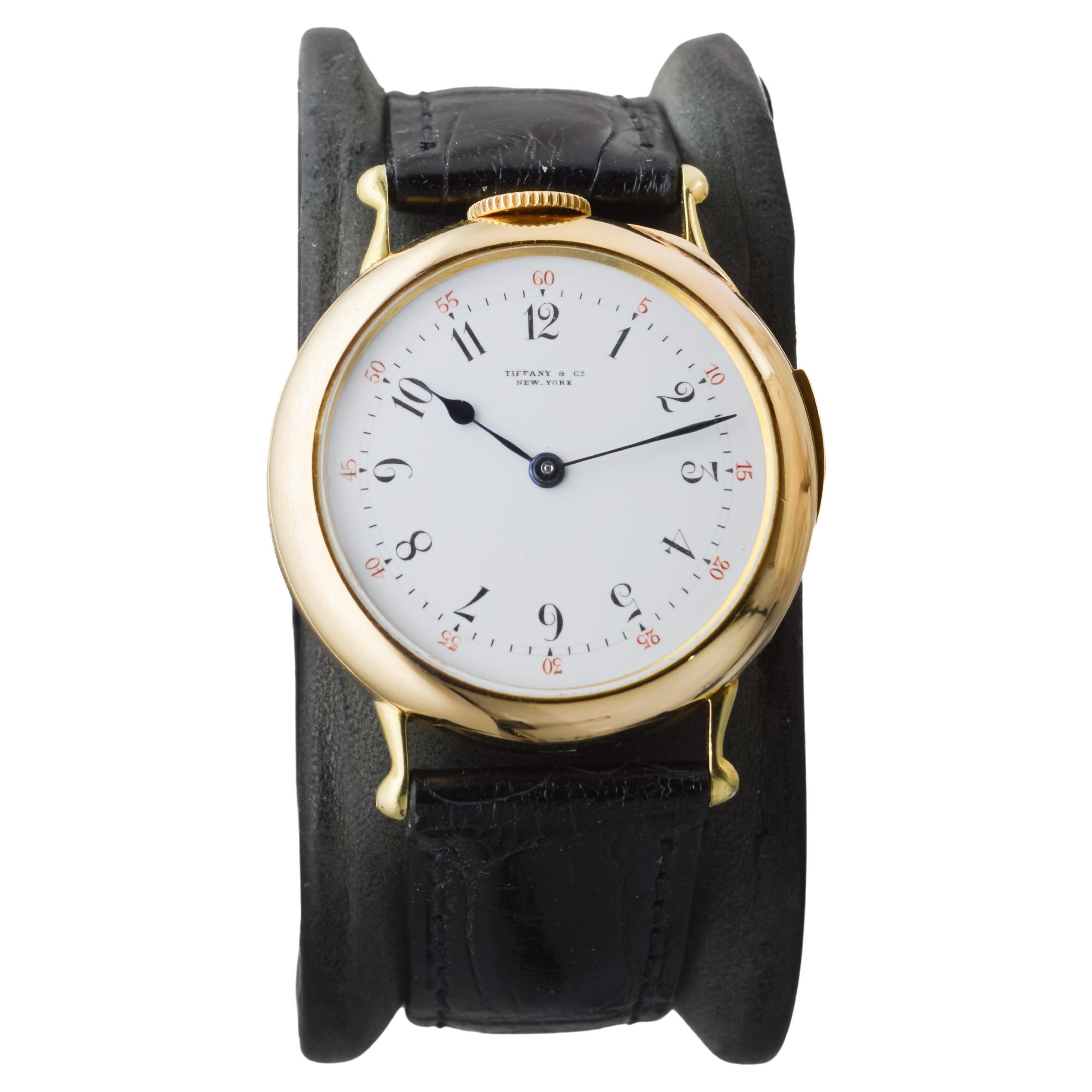 Women's or Men's Tiffany 18kt Gold 5 Minute Repeating Wrist Watch with Original Dial from 1910s For Sale