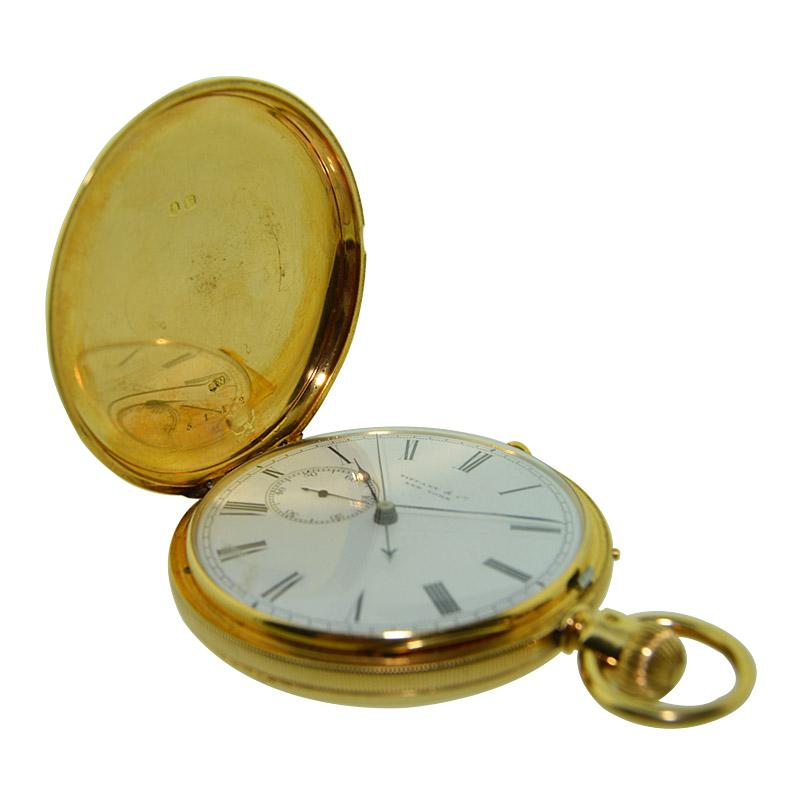Tiffany & Co 18 Karat Gold Hunters Pocket Watch with Rare Sweep Seconds Register In Excellent Condition In Long Beach, CA