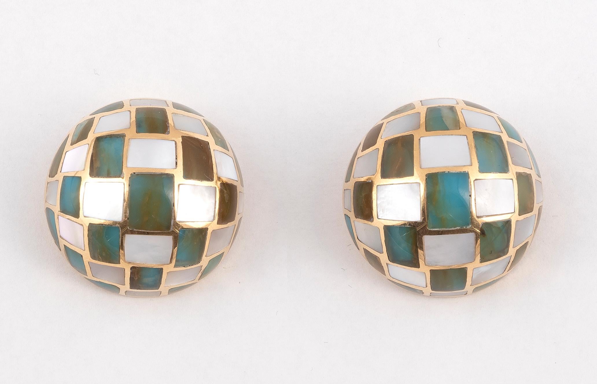 Square Cut Tiffany 18kt Yellow Gold Opal and Mother of Pearl Earrings
