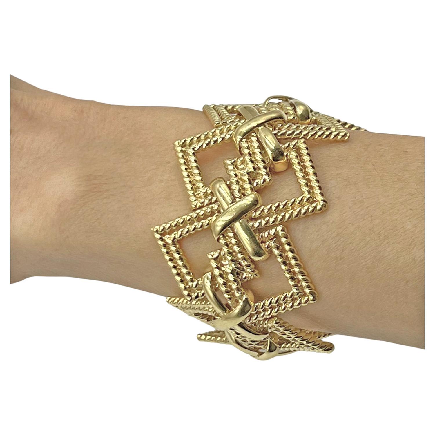 Tiffany 1970s 18k Yellow Gold Geometric Wide X Bracelet In Excellent Condition For Sale In Palm Beach, FL
