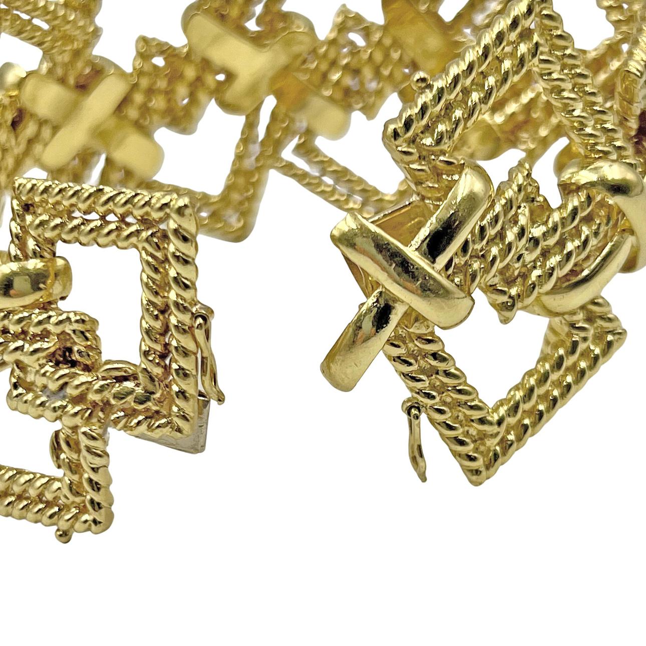 Bracelet large en X géométrique en or jaune 18k Tiffany 1970 en vente 1