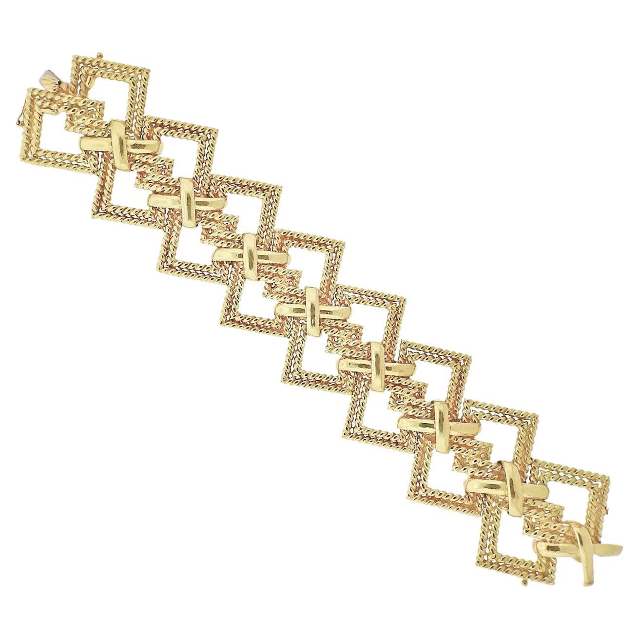Tiffany 1970s 18k Yellow Gold Geometric Wide X Bracelet