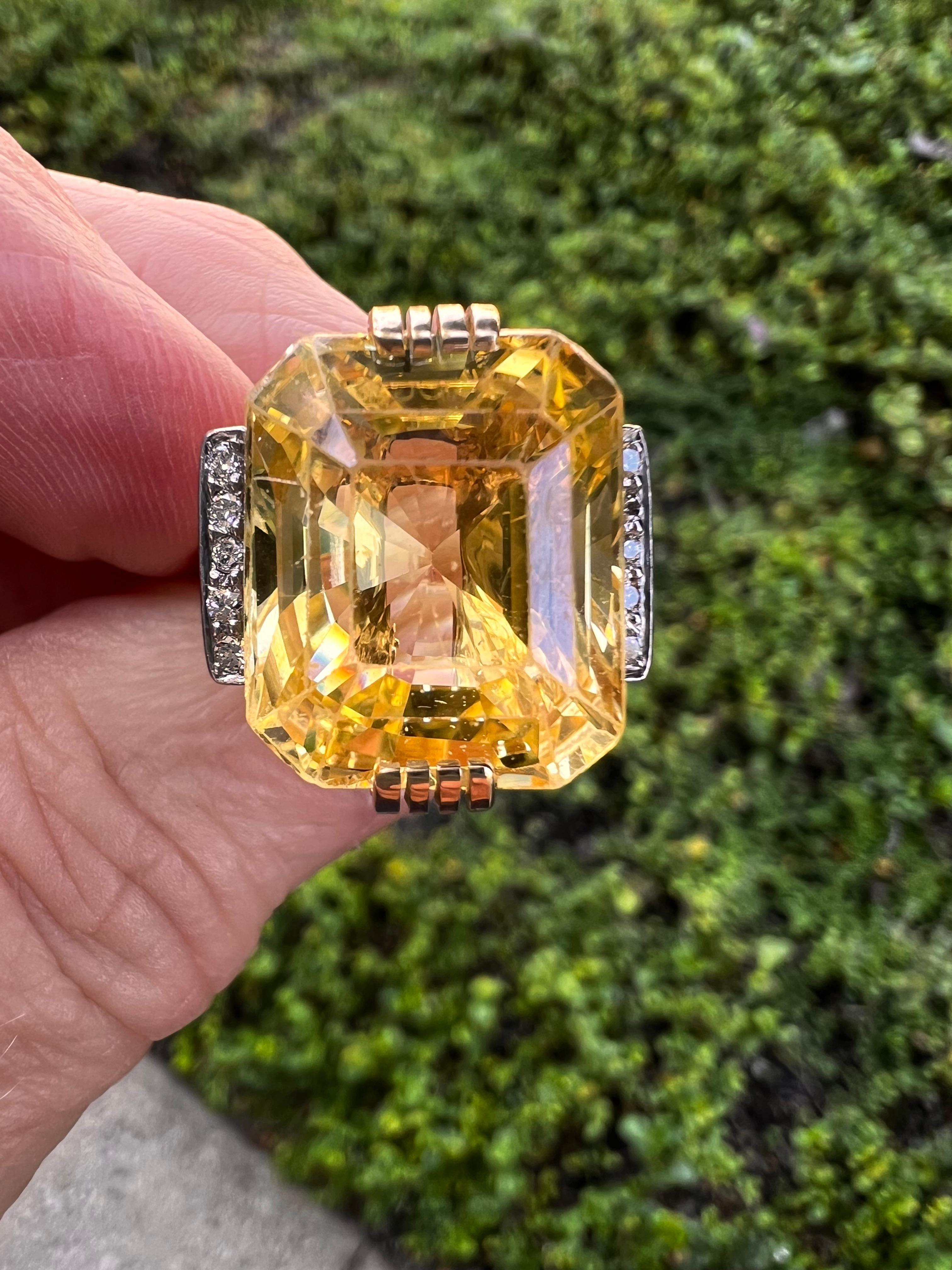 Women's Tiffany 19.77ct Natural Yellow Sapphire Diamond Retro Ring