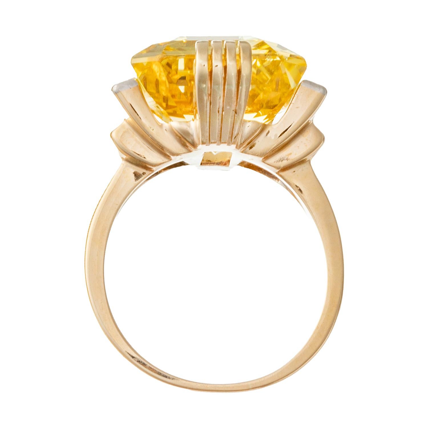 Emerald Cut Tiffany 19.77ct Natural Yellow Sapphire Diamond Retro Ring