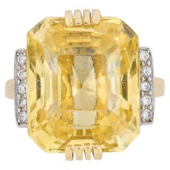 Retro-Ring von Tiffany, 19.77 Karat natürlicher gelber Saphir, Diamant