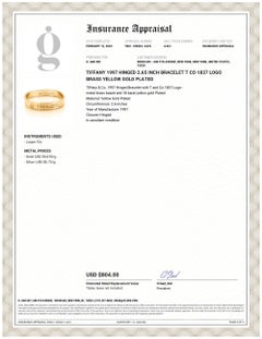 Tiffany 1997 Hinged 2.65 Inch Bracelet T Co 1837 Logo Brass Yellow Gold Plated