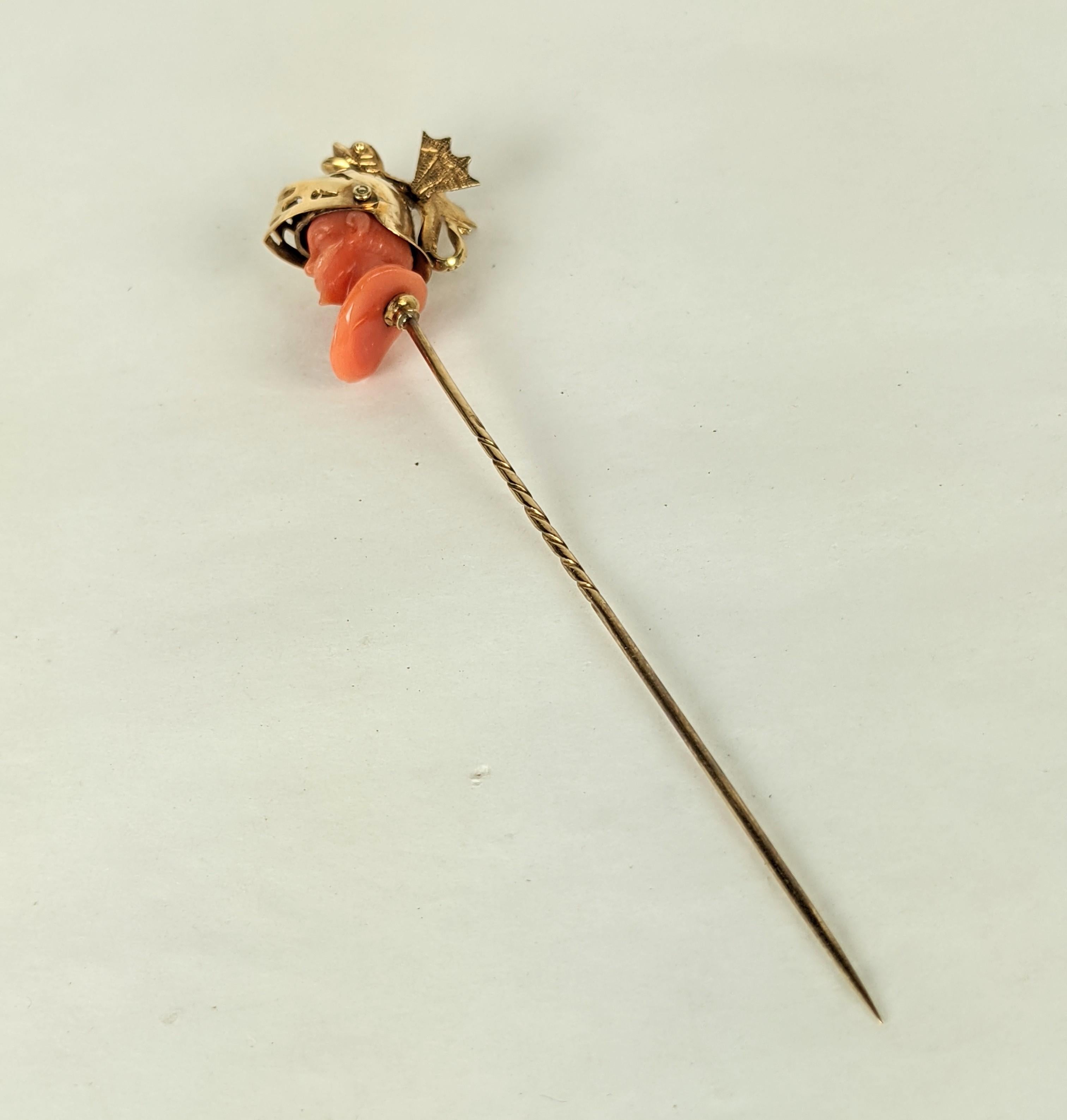 Tiffany & Co. 19th Century Carved Coral Warrior Stickpin, Original Box For Sale 9