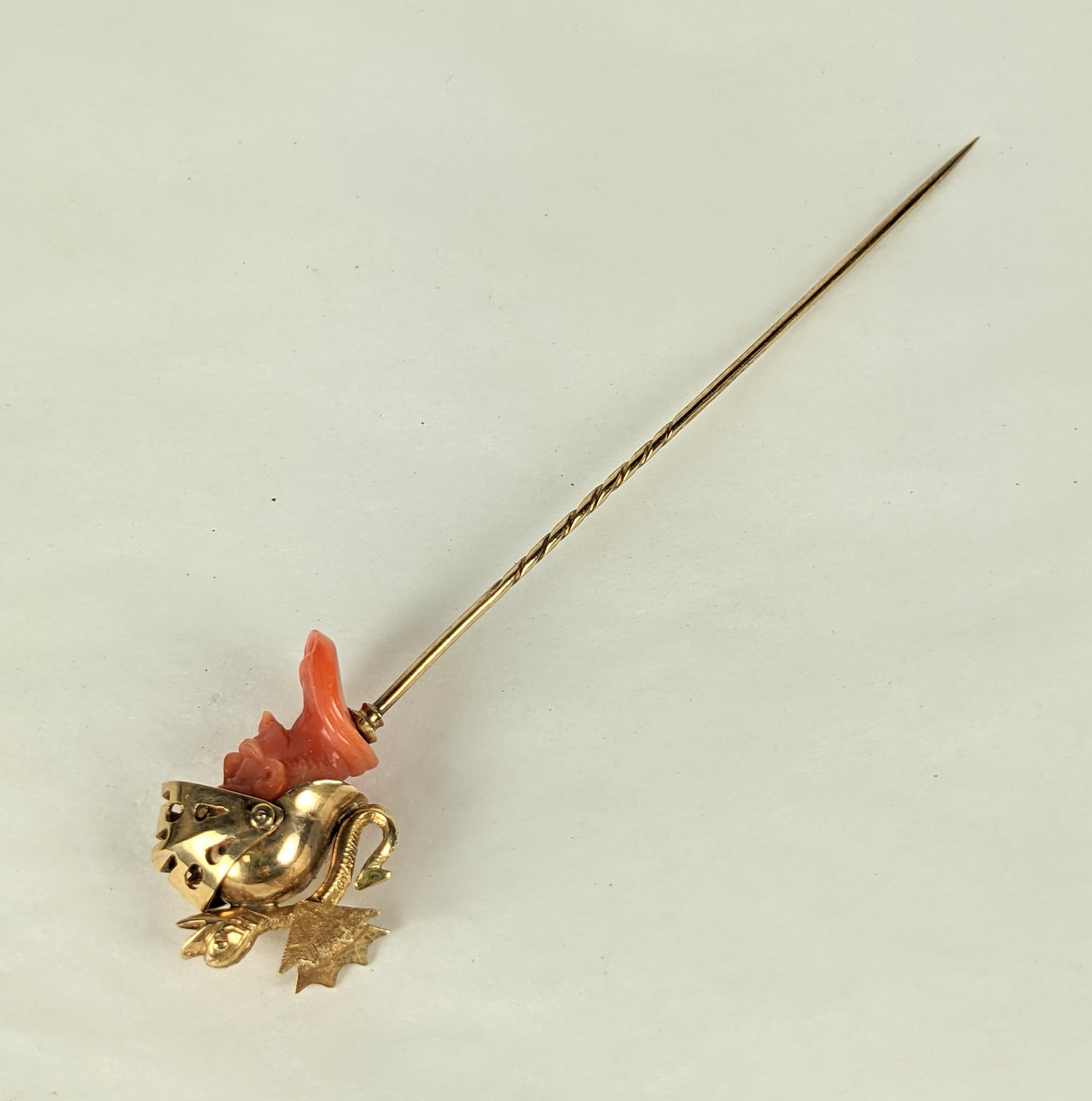 Tiffany & Co. 19th Century Carved Coral Warrior Stickpin, Original Box For Sale 10