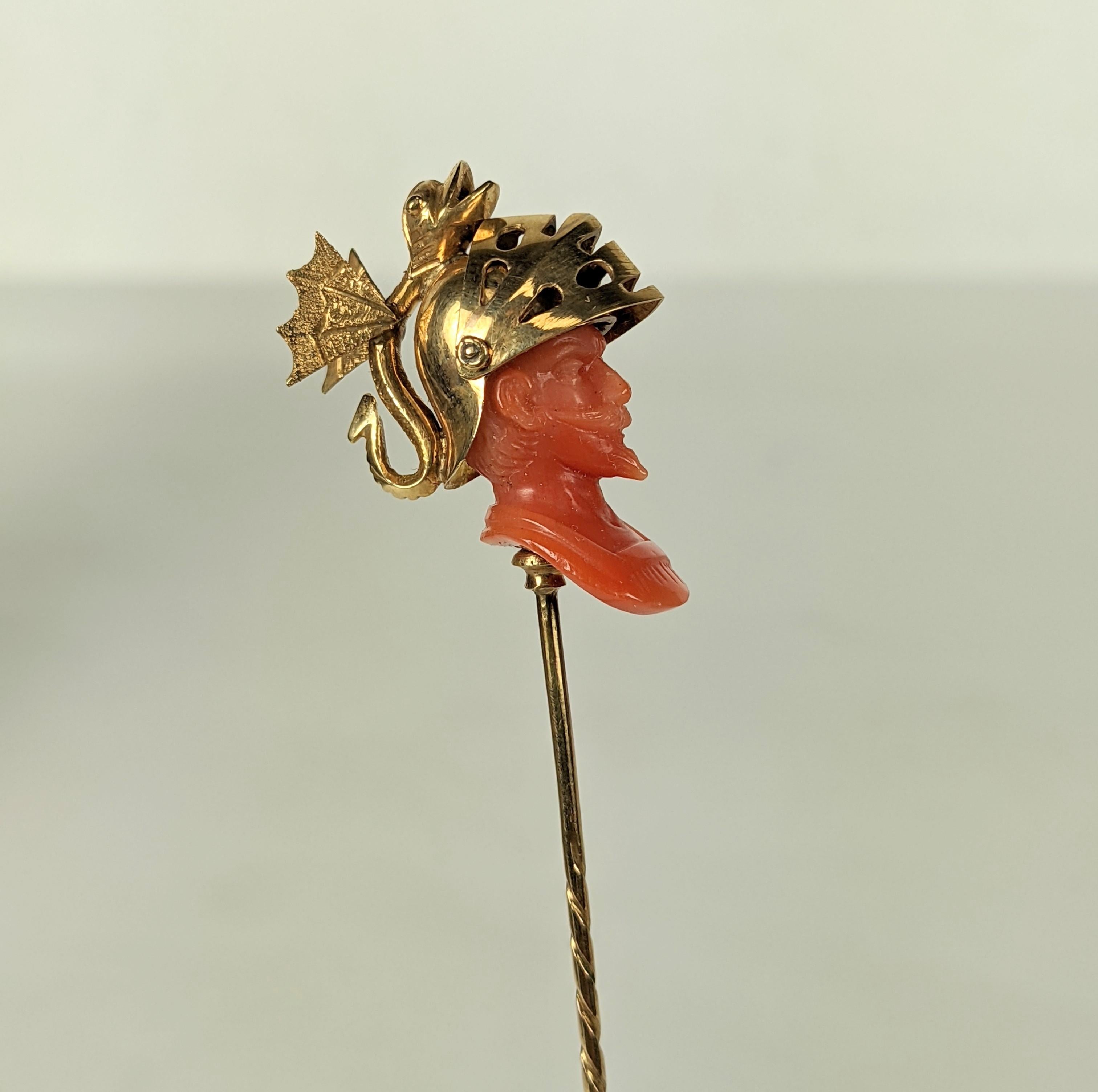 Tiffany & Co. 19th Century Carved Coral Warrior Stickpin, Original Box In Excellent Condition For Sale In Riverdale, NY