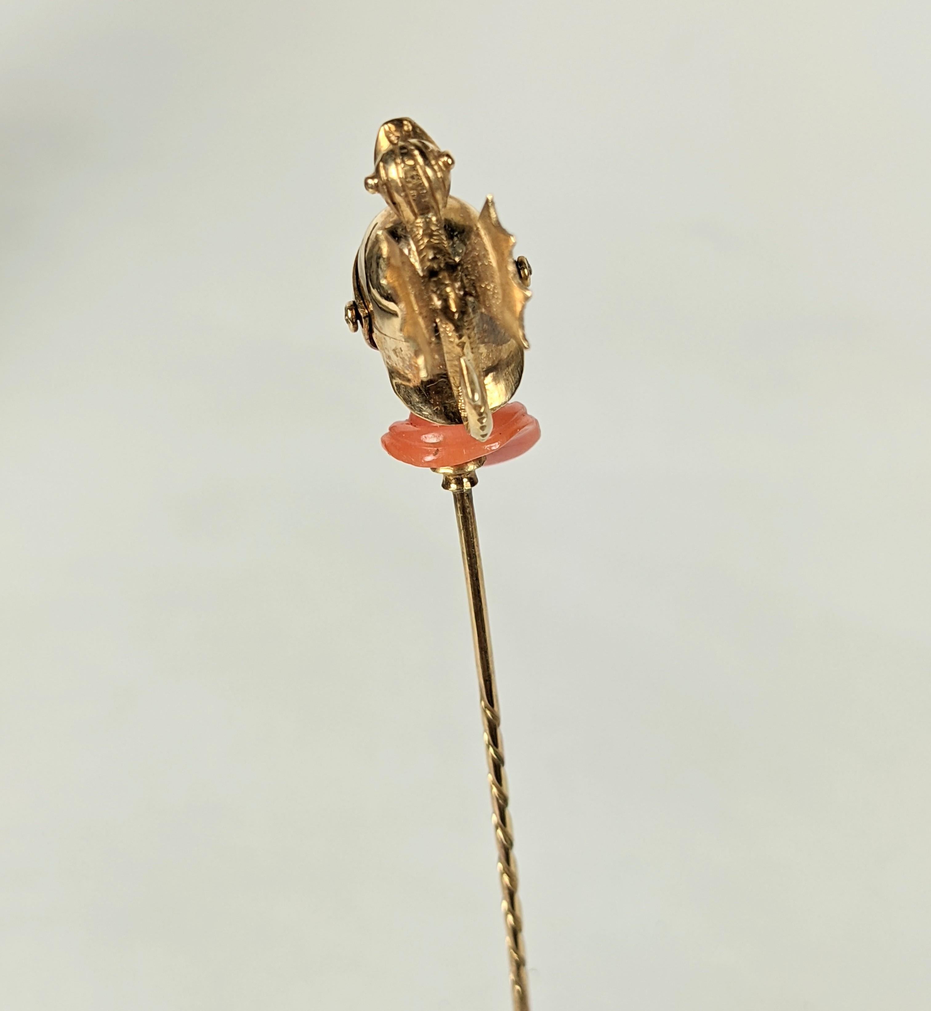 Women's or Men's Tiffany & Co. 19th Century Carved Coral Warrior Stickpin, Original Box For Sale