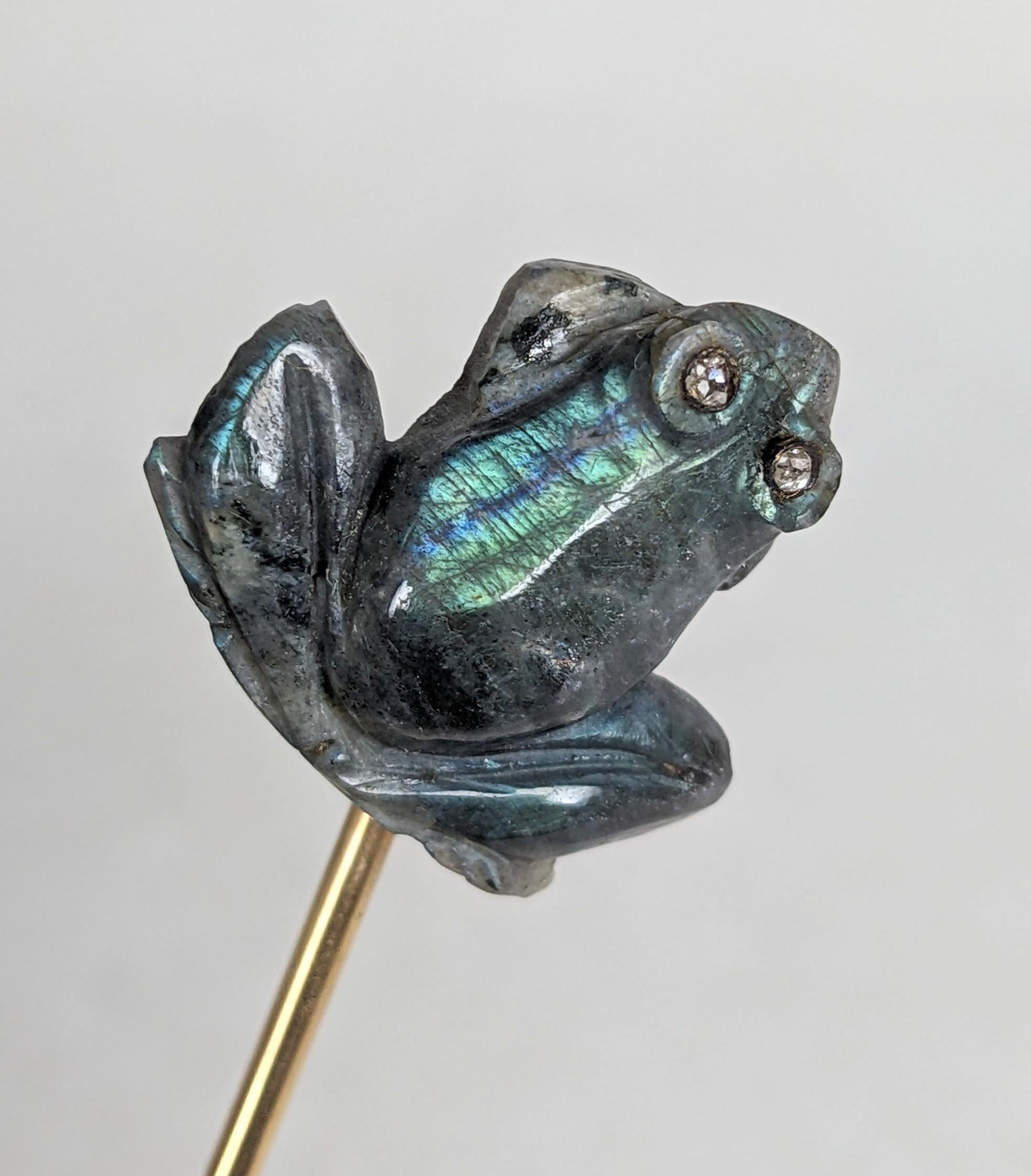 Tiffany, épingle à bâton grenouille en labradorite sculptée du 19e siècle en vente 1