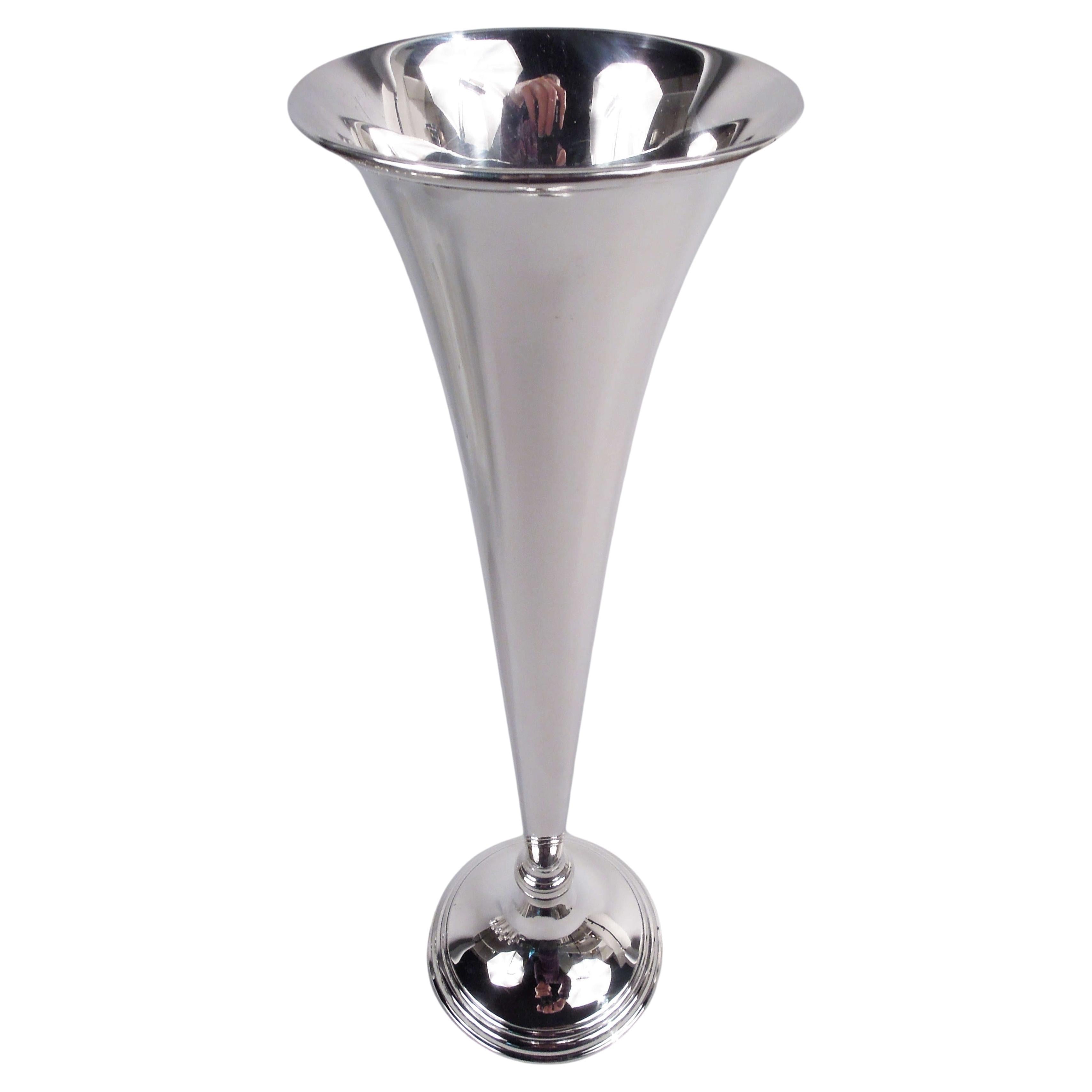 Tiffany American Art Deco Sterling Silver 15-Inch Trumpet Vase