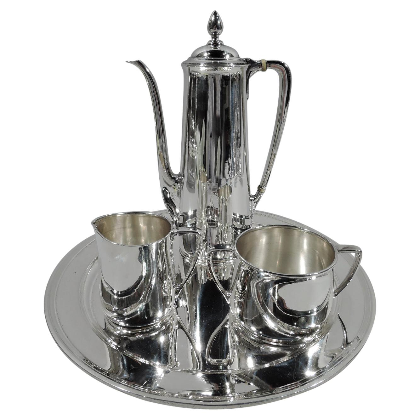 Tiffany American Art Deco Sterling Silver 3-Piece Coffee Set on Tray