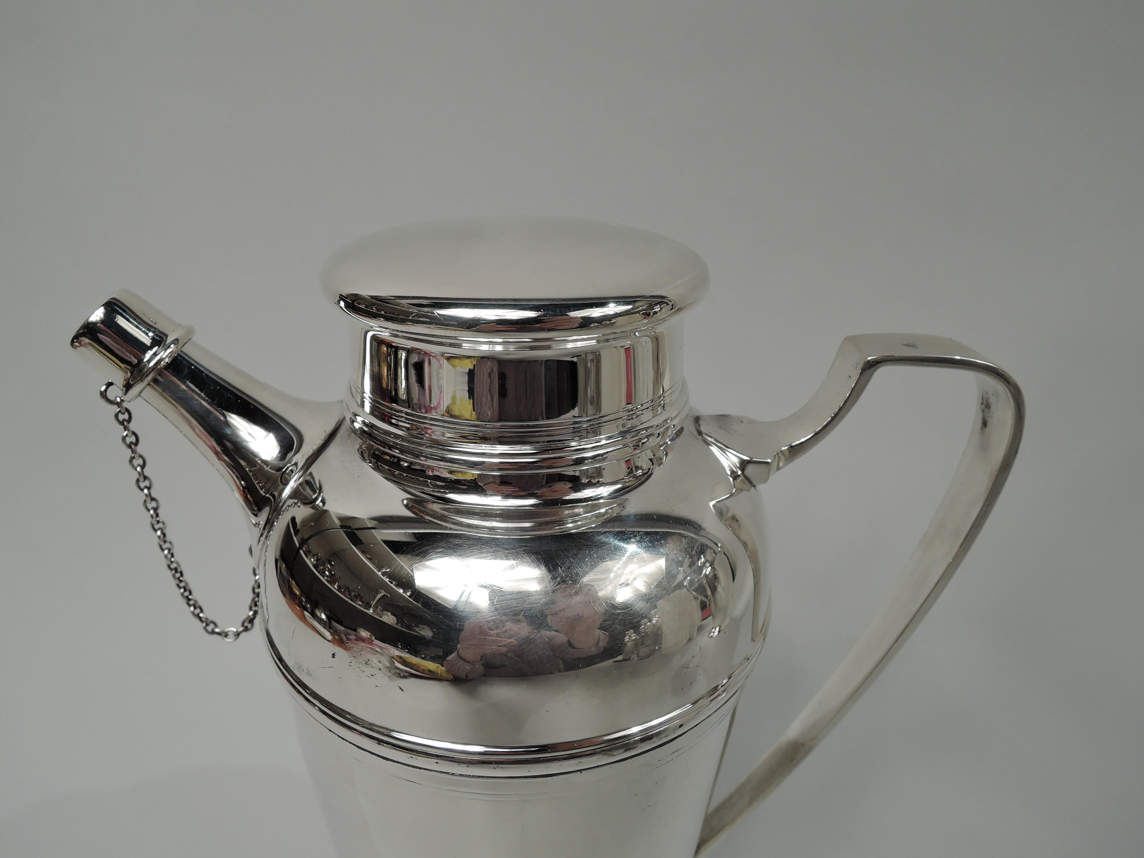 20th Century Tiffany American Art Deco Sterling Silver Cocktail Shaker For Sale