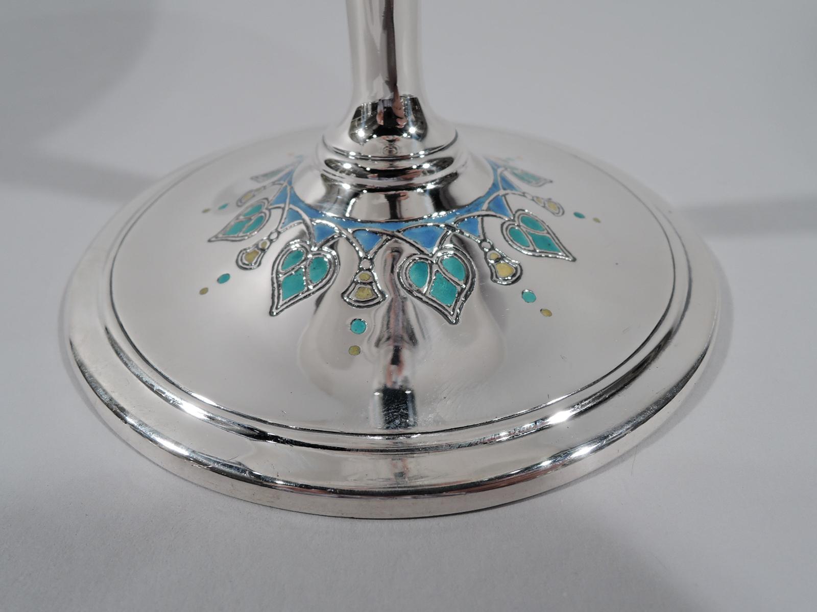 20th Century Tiffany American Art Deco Sterling Silver and Enamel Compote