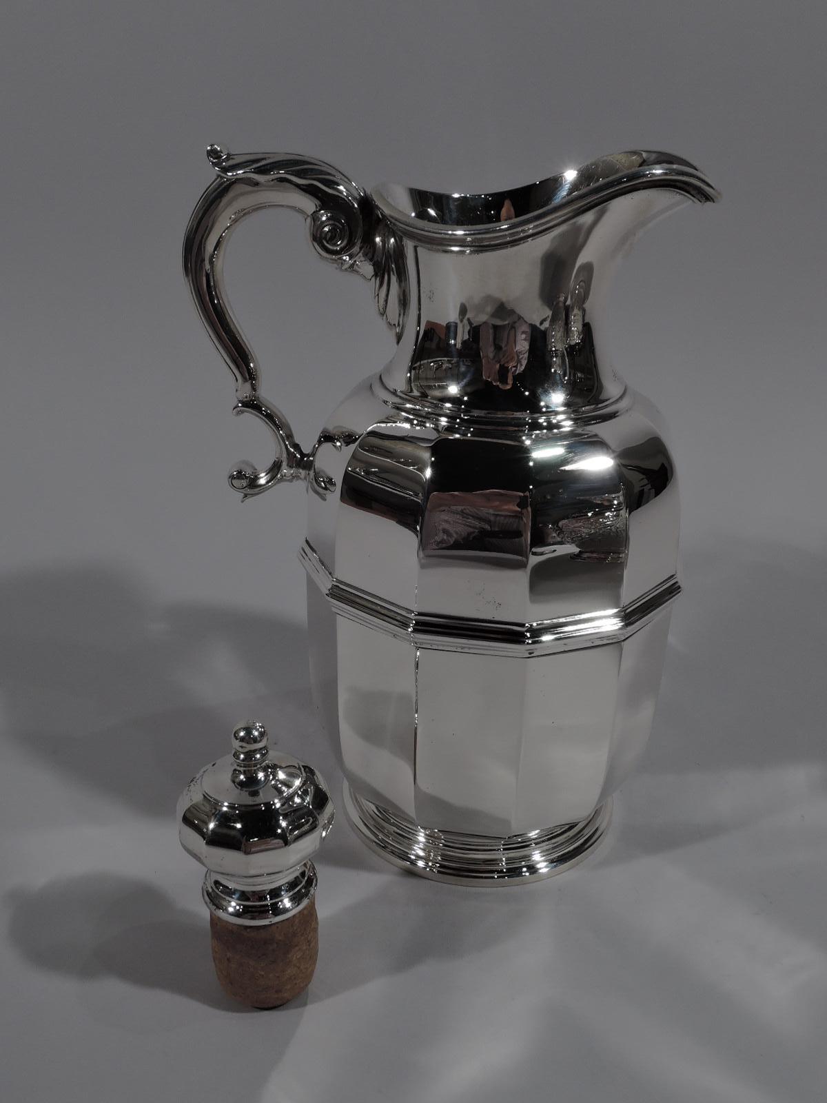 20th Century Tiffany American Art Deco Sterling Silver Water Carafe and Cup on Tray