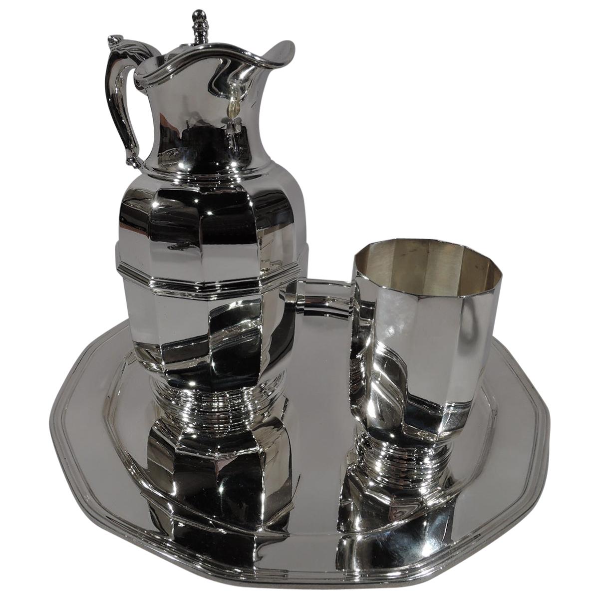 Tiffany American Art Deco Sterling Silver Water Carafe and Cup on Tray