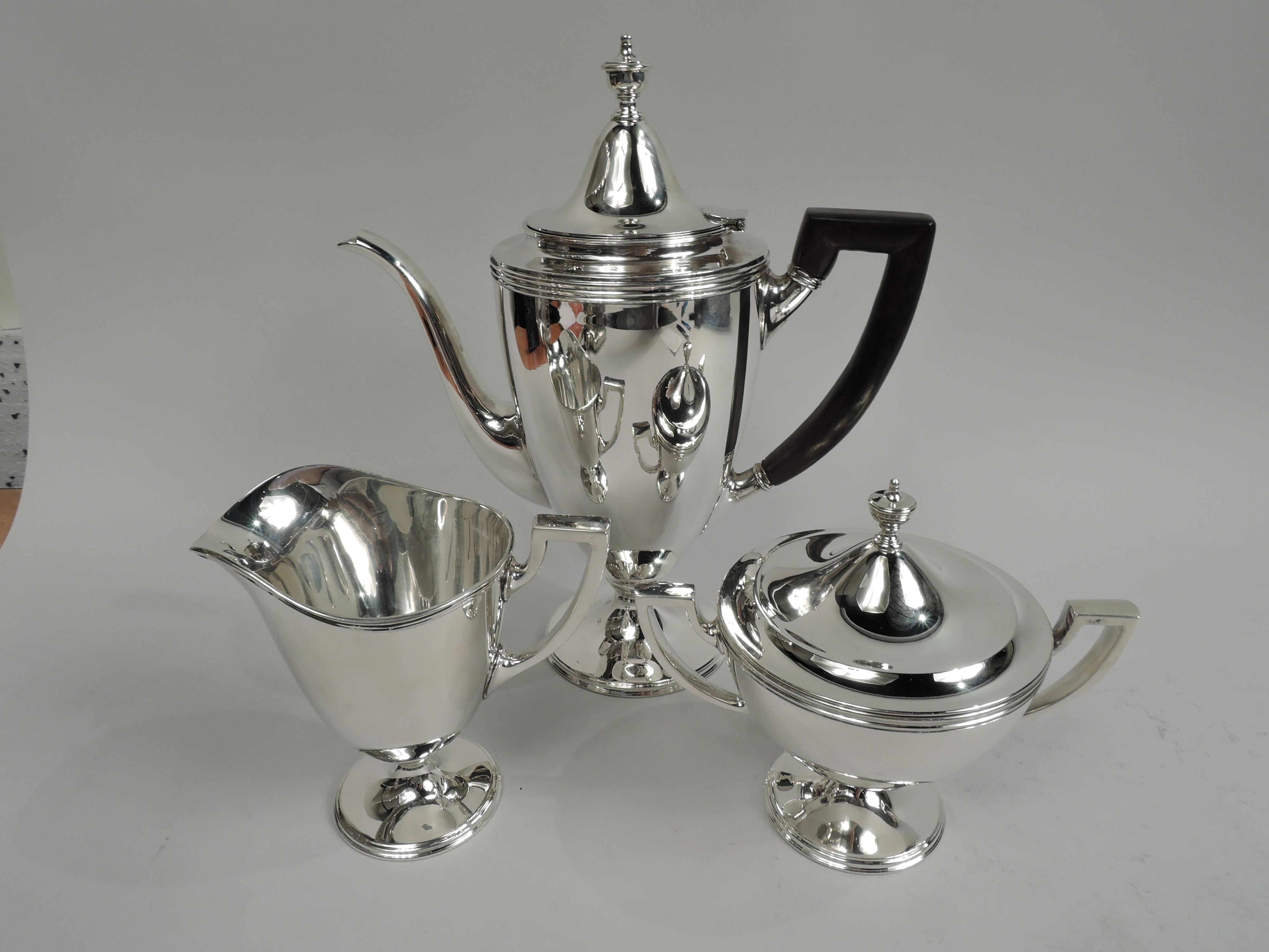 Neoclassical Revival Tiffany American Classical Sterling Silver 3-Piece Coffee Set on Tray