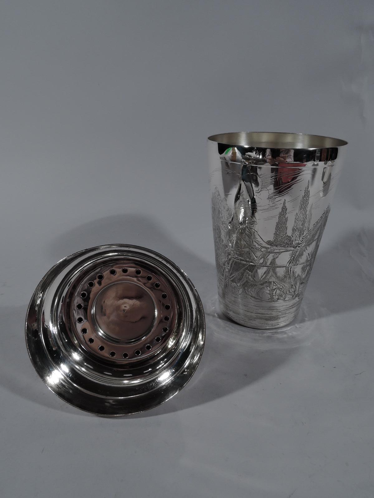 Tiffany American Edwardian Cocktail Shaker with Horse Carriage Race In Excellent Condition In New York, NY