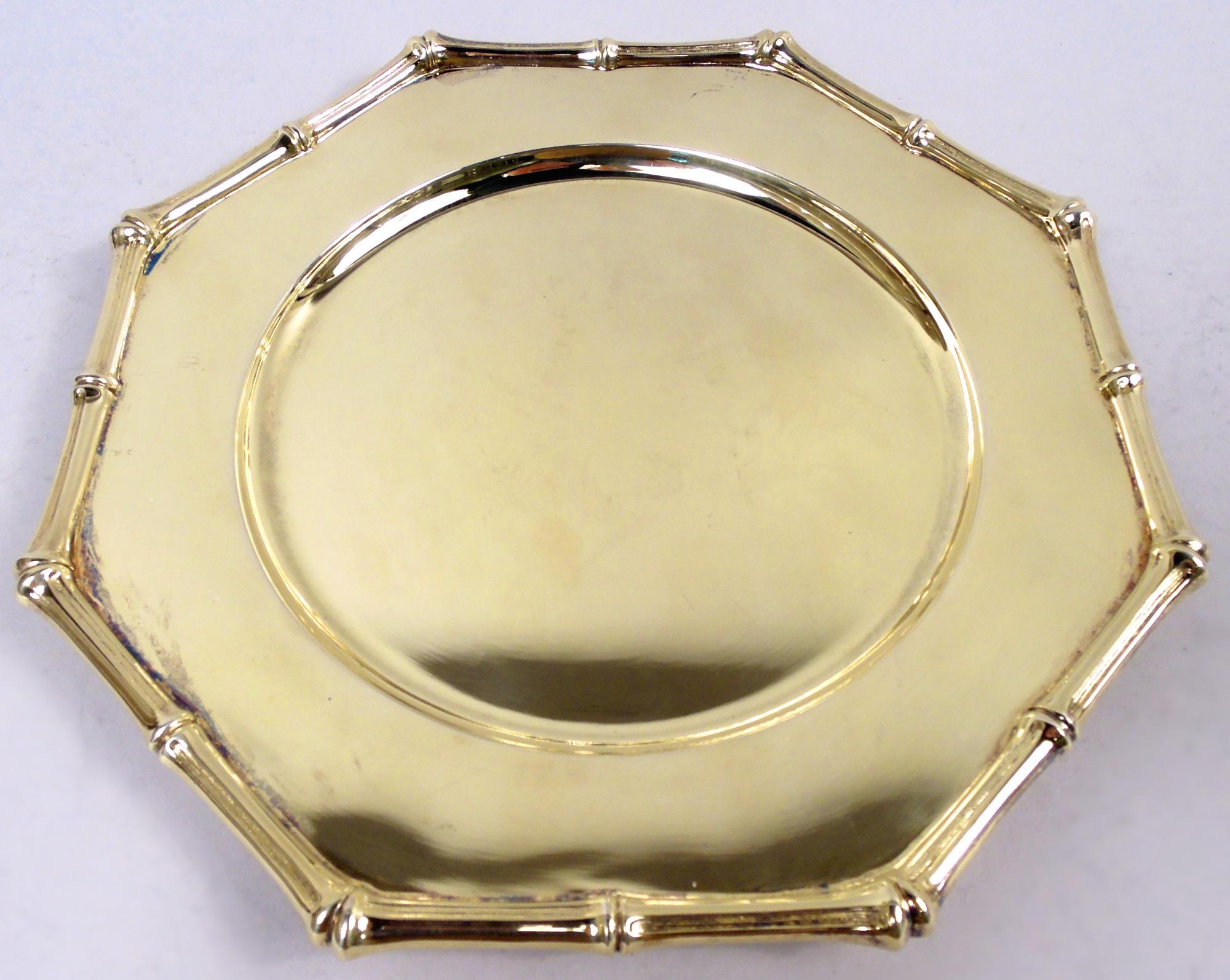 Mid-Century Modern Assiettes en argent sterling à motif de bambou de Tiffany American Gilt en vente