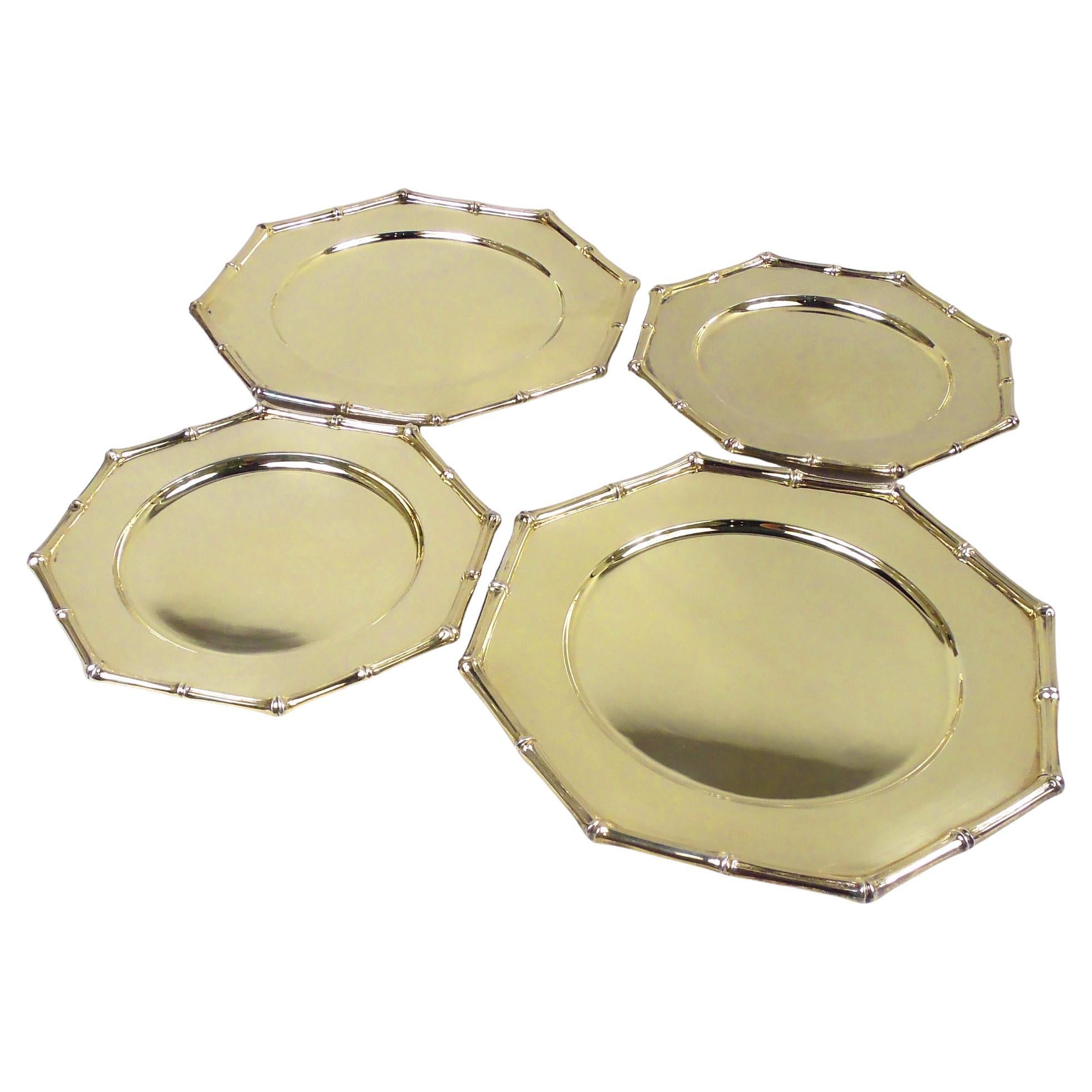 Tiffany American Gilt Sterling Silver Plates in Bamboo Pattern