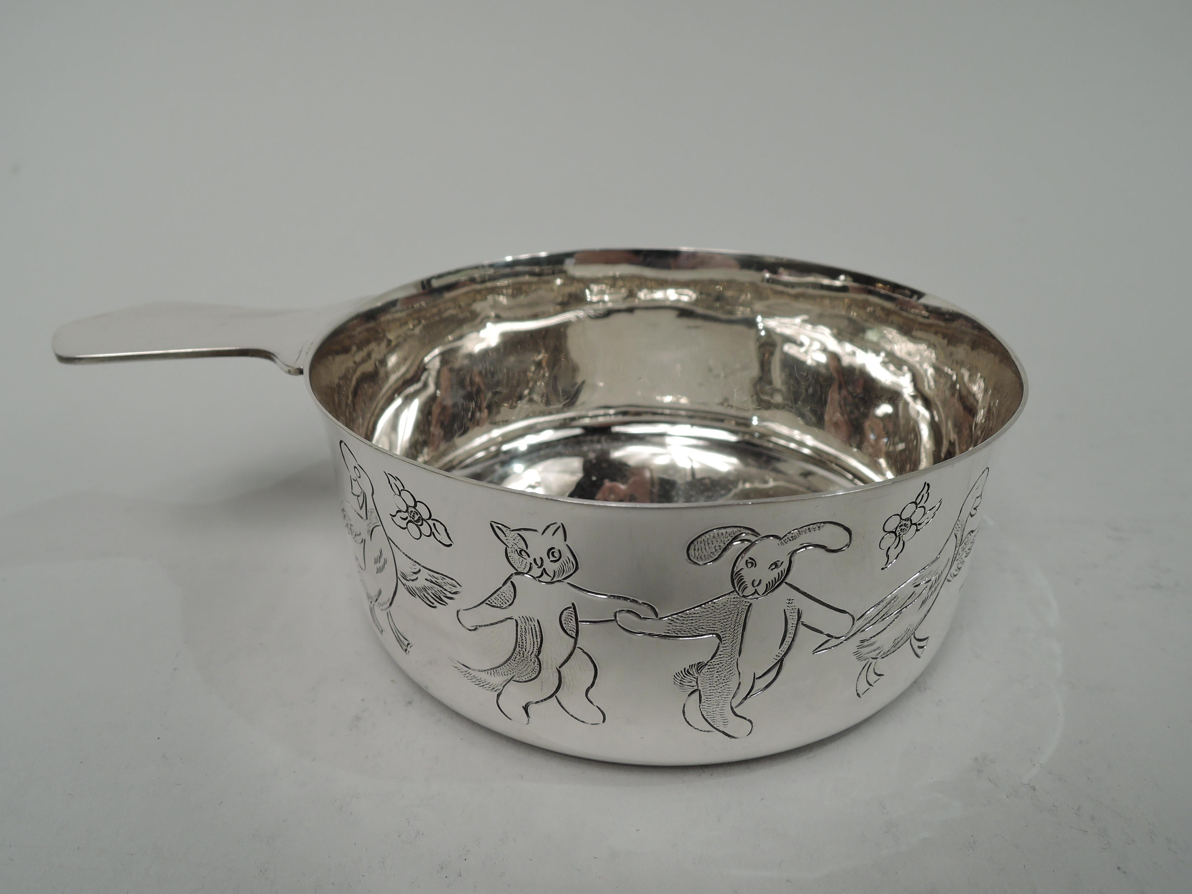 North American Tiffany American Mid-Century Modern Porringer with Dancing Animals For Sale