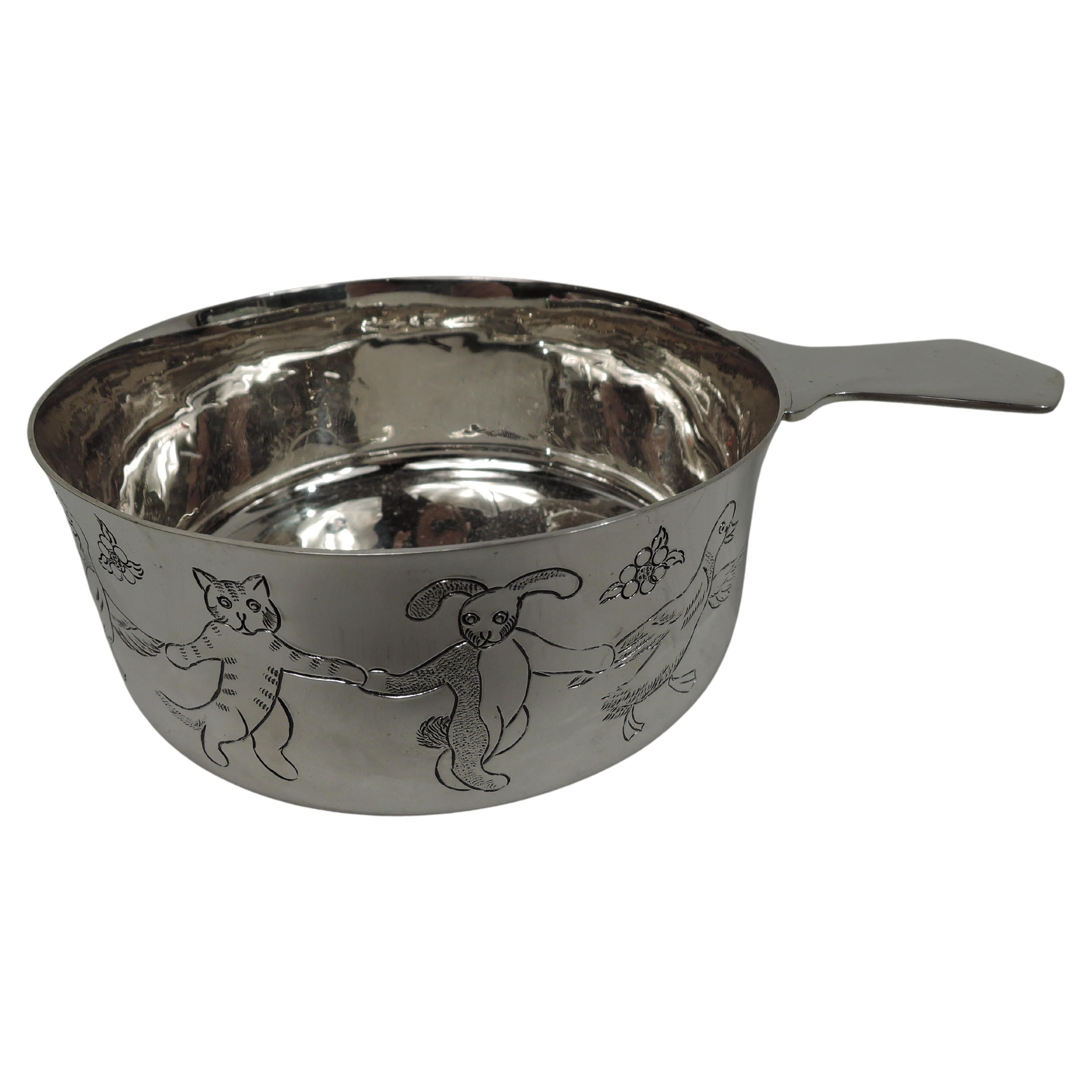 Tiffany American Mid-Century Modern Porringer with Dancing Animals For Sale