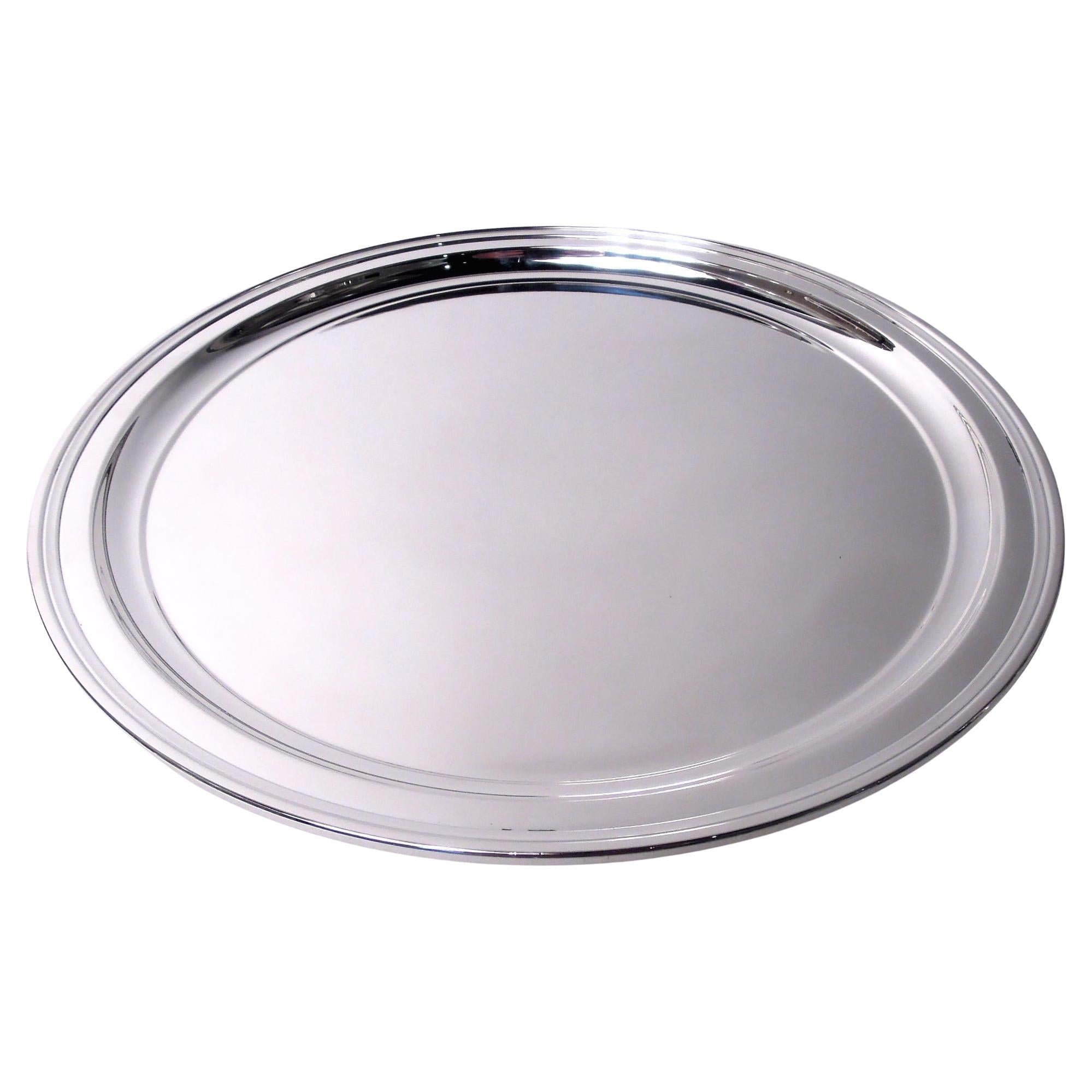 Plateau rond de 11 pouces en argent sterling américain moderne Tiffany