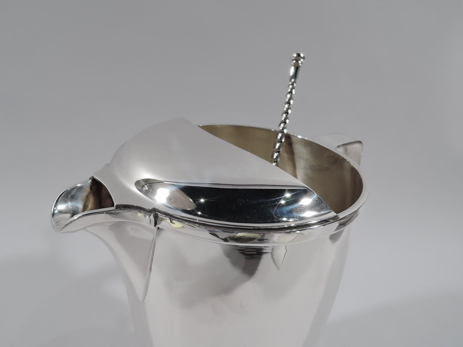 Art Deco Tiffany American Modern Sterling Silver Bar Pitcher with Stirrer