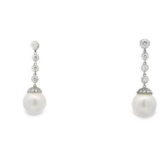 Tiffany &Co One Of A Kind Platinum Pearl Drop Earrings & Diamond By The Yard Set