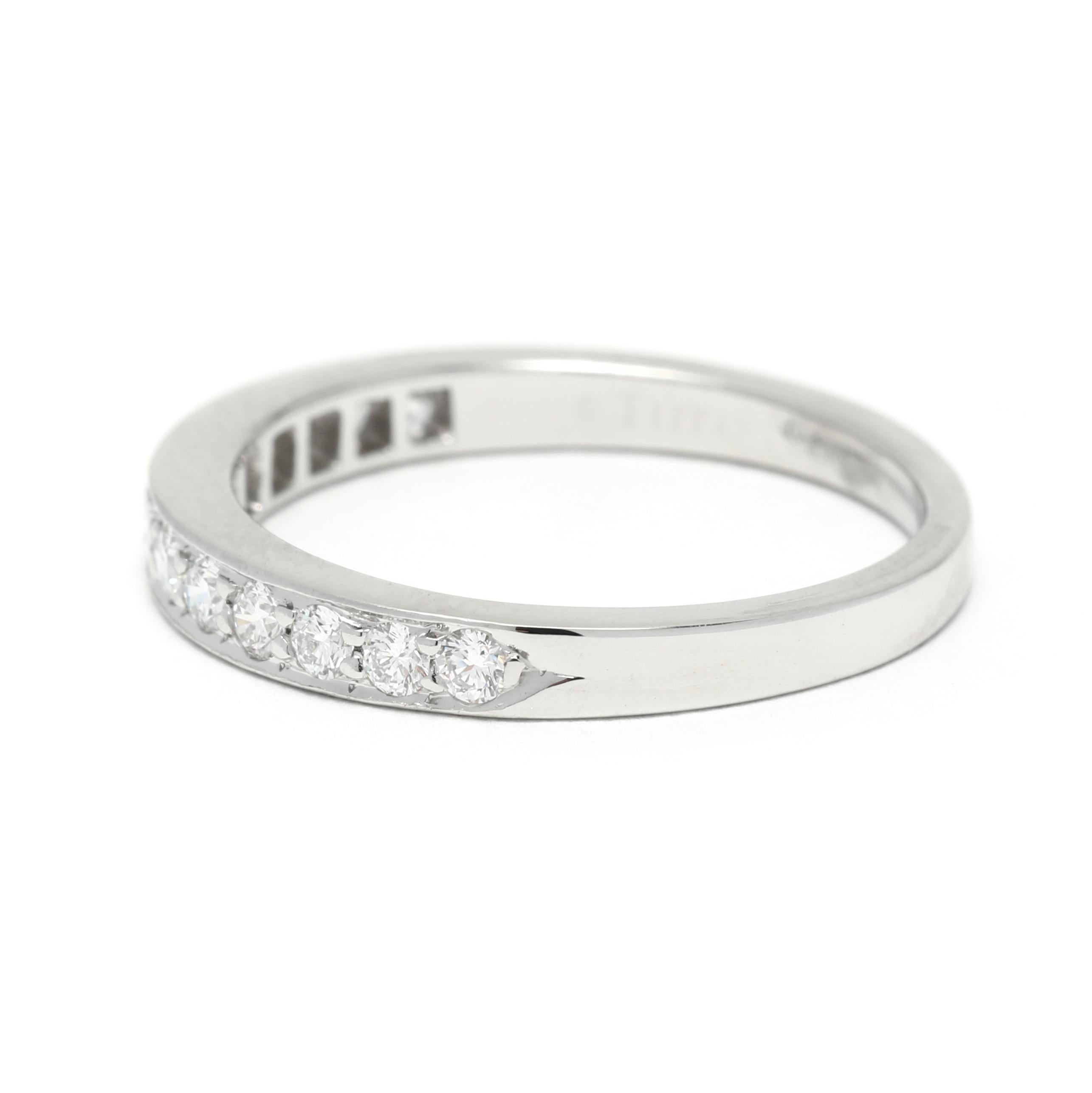 Tiffany and Co. 0.13ctw Thin Diamond Wedding Band, Platinum, Ring Size 5 In Good Condition For Sale In McLeansville, NC