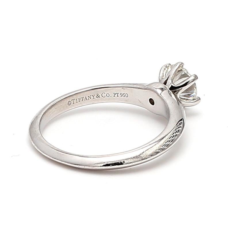 Brilliant Cut Tiffany and Co 0.77 Carat Round Brilliant Diamond Platinum Engagement Ring For Sale