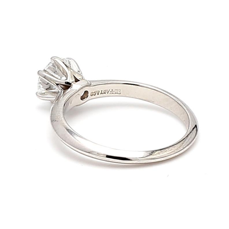 Tiffany and Co 0.80 Carat Round Brilliant Diamond Platinum Engagement Ring For Sale 1