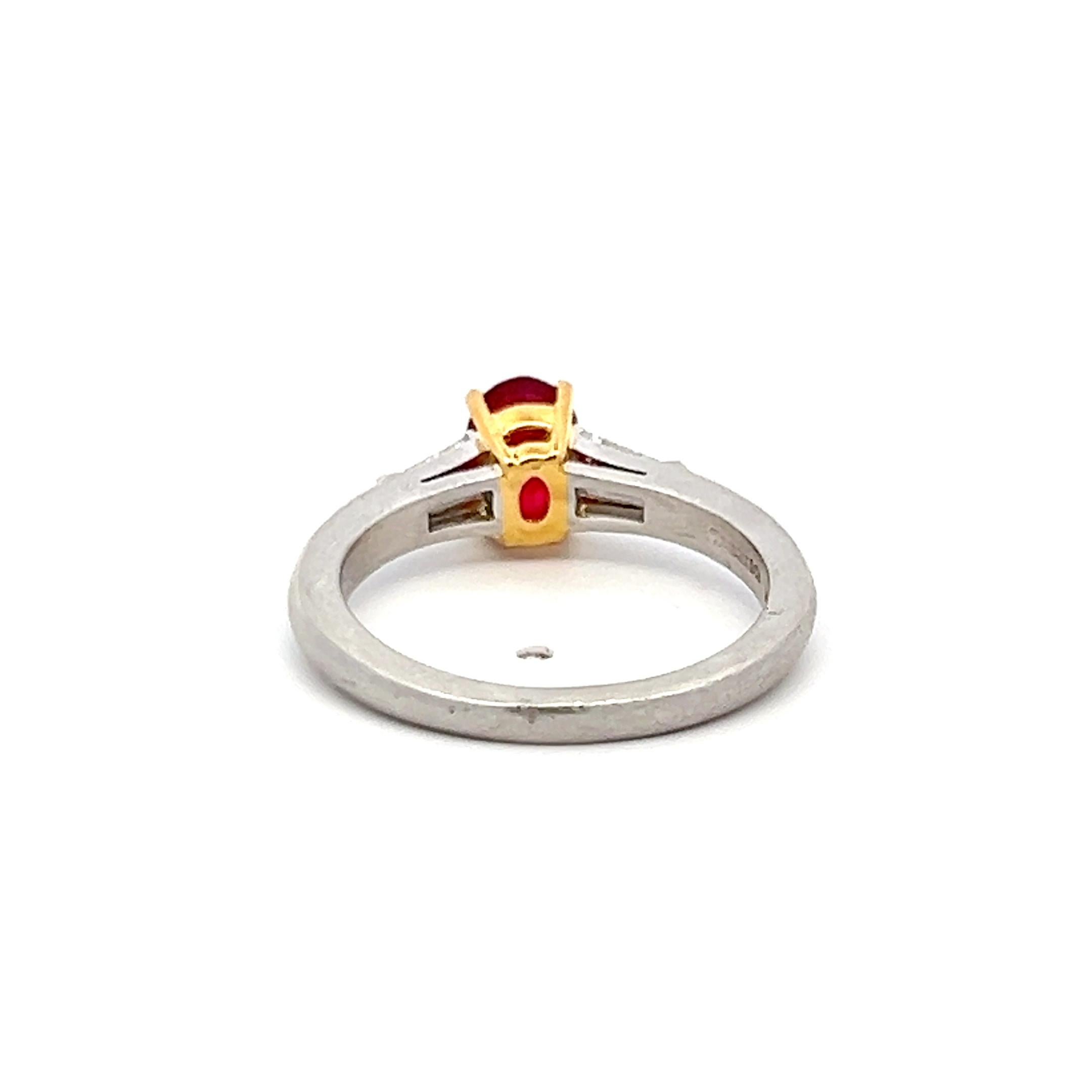 Oval Cut Tiffany and Co 1.08 Carat Ruby And 0.23 Carat Diamond Platinum Engagement Ring For Sale