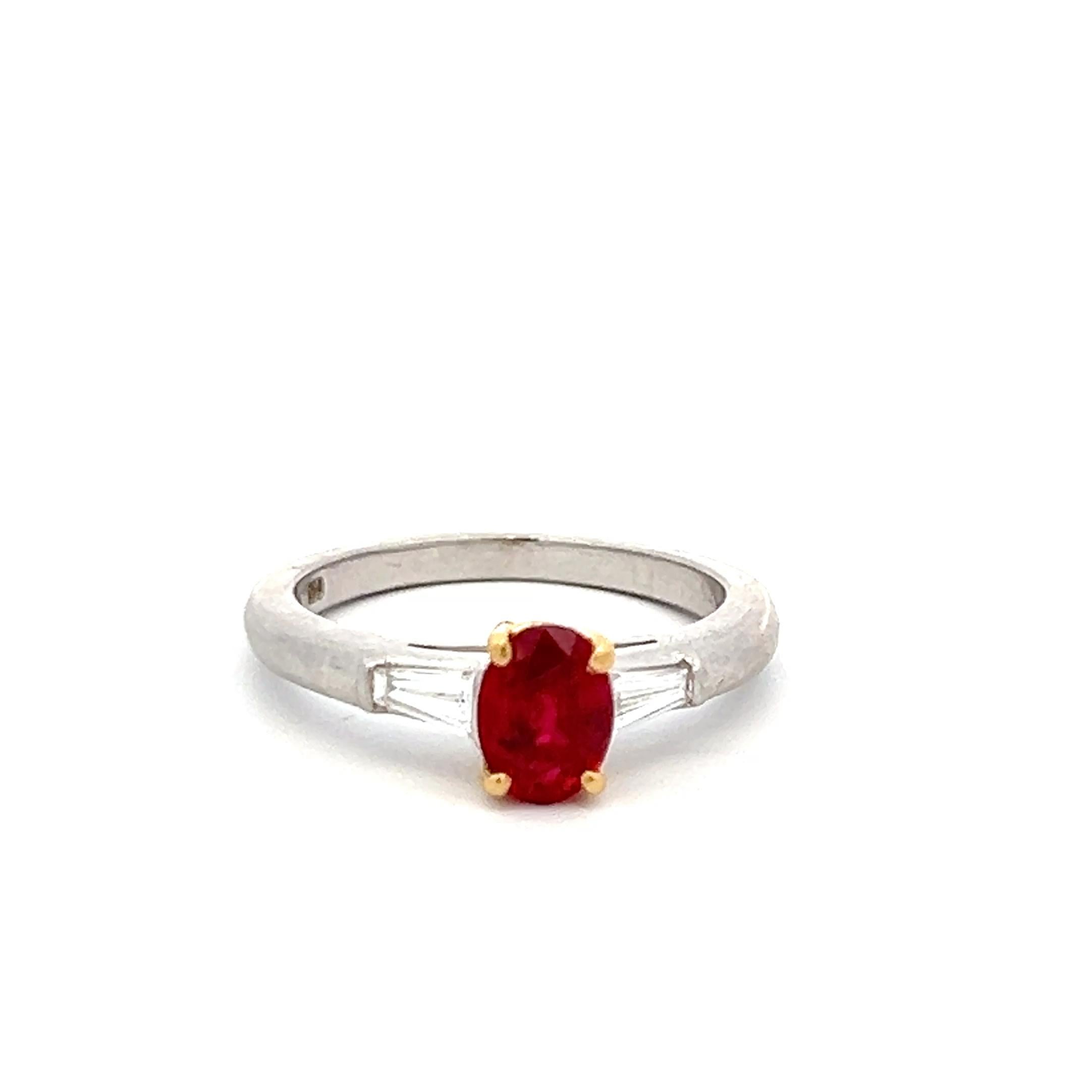Women's Tiffany and Co 1.08 Carat Ruby And 0.23 Carat Diamond Platinum Engagement Ring For Sale
