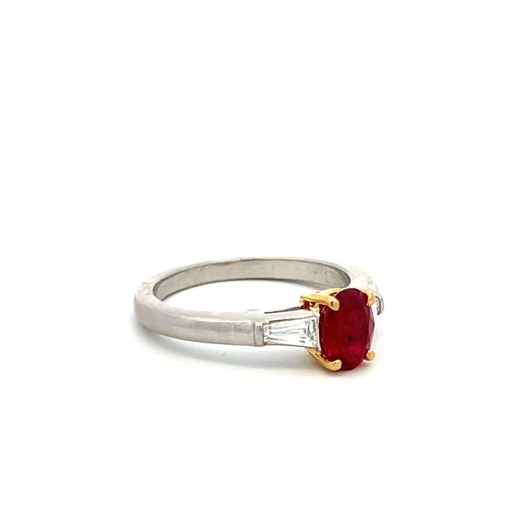 Tiffany and Co 1.08 Carat Ruby And 0.23 Carat Diamond Platinum Engagement Ring For Sale 1