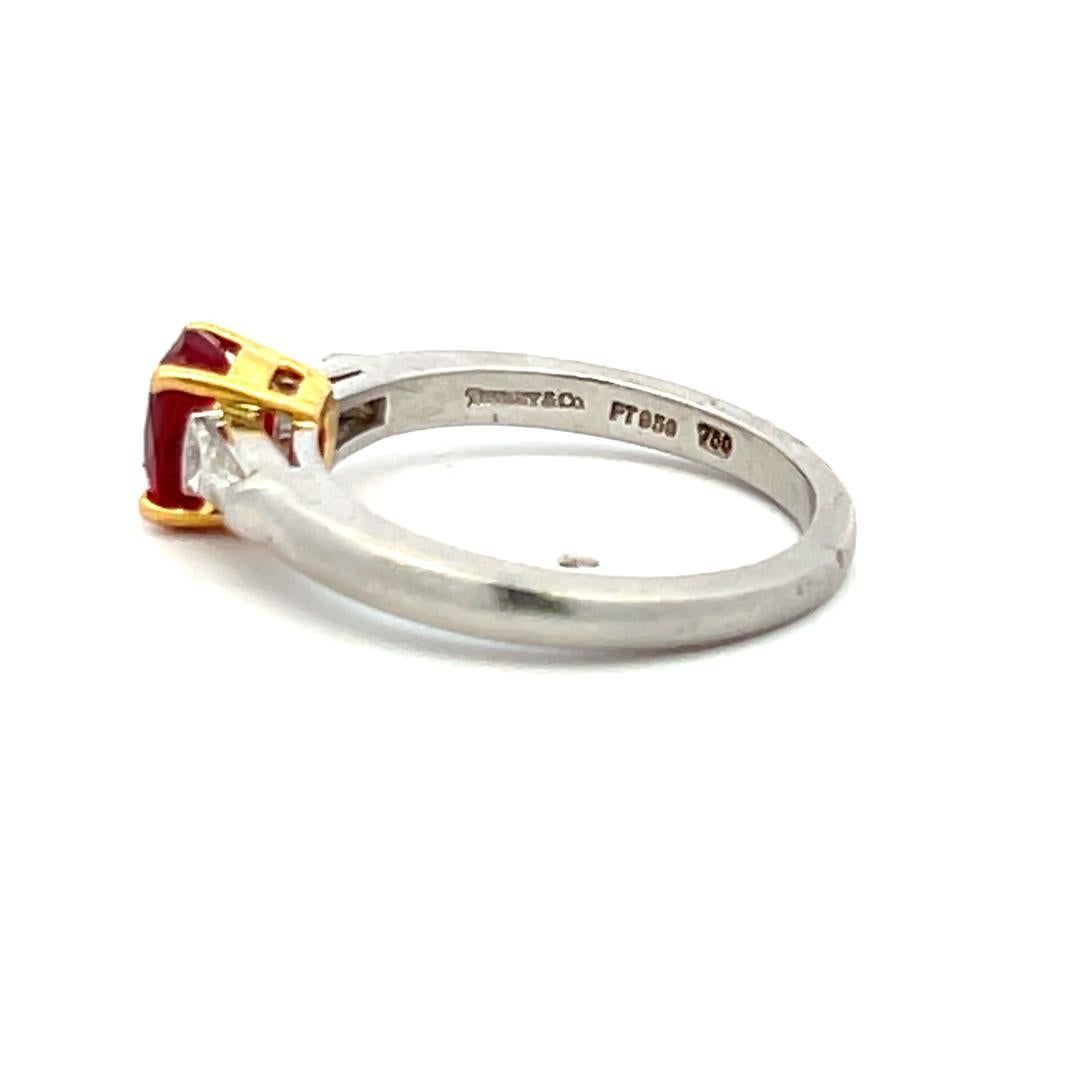 Tiffany and Co 1.08 Carat Ruby And 0.23 Carat Diamond Platinum Engagement Ring For Sale 3