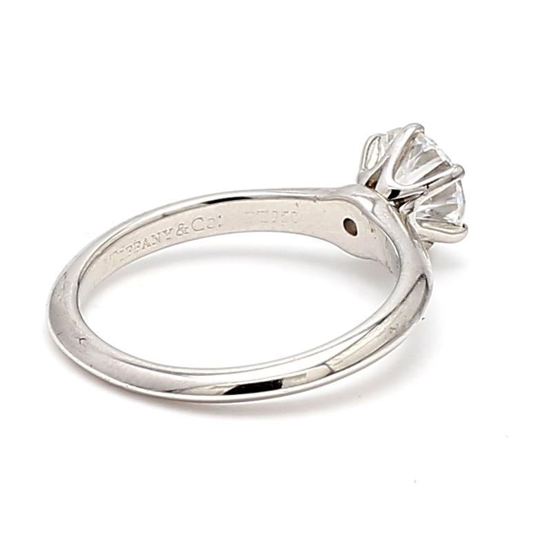 Women's Tiffany and Co 1.26 Carat Round Brilliant Diamond Platinum Engagement Ring For Sale