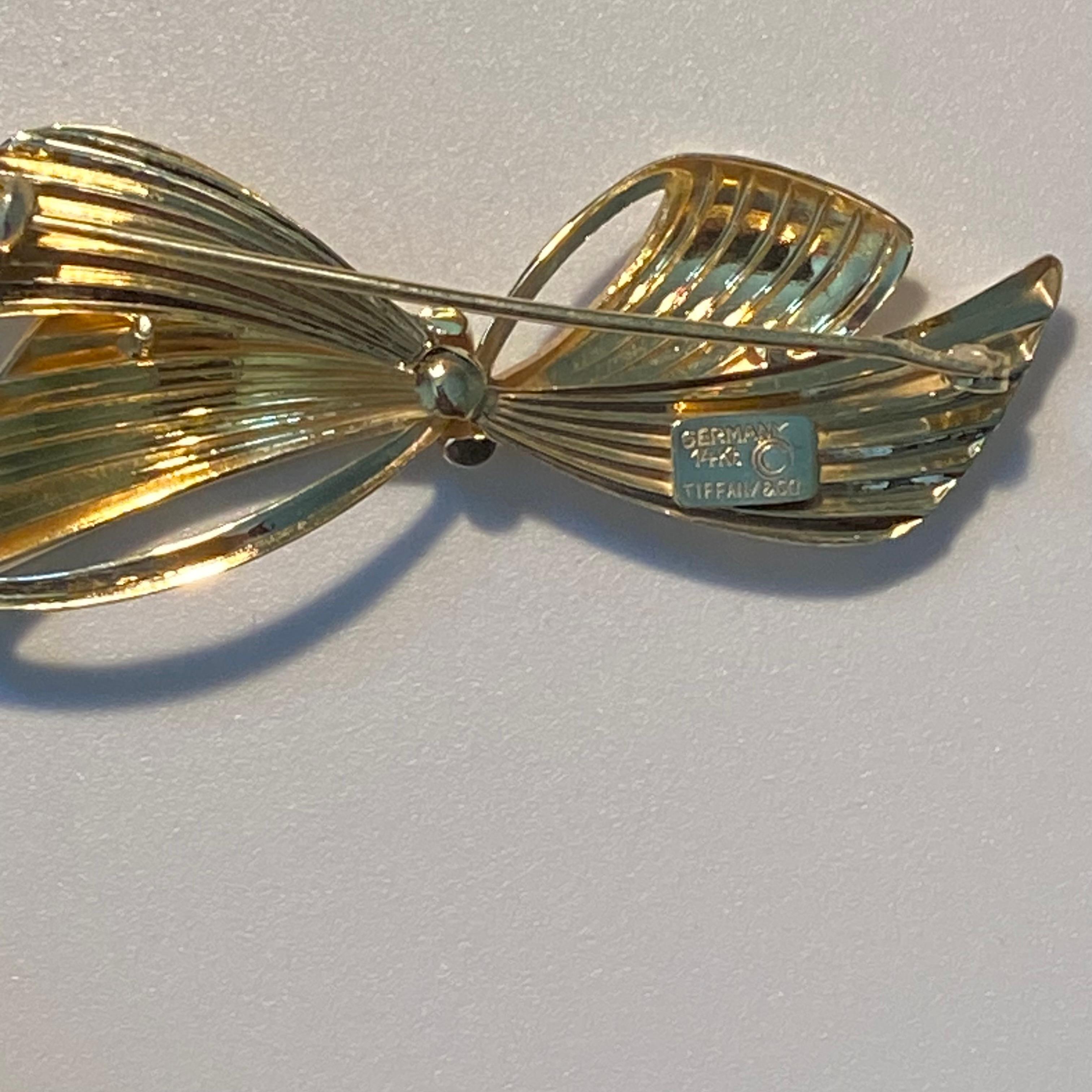 Tiffany and Co 14 Karat Yellow Gold Love Knot Bow 2.2 Inch Brooch  1