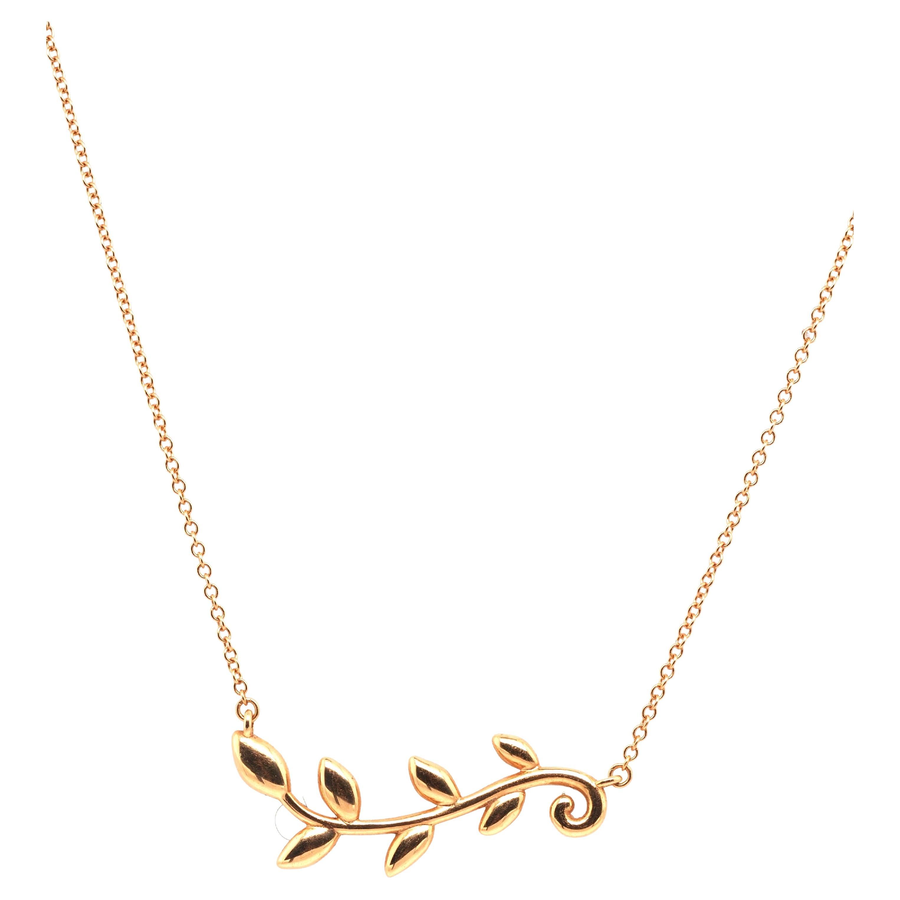 Tiffany and Co 14K Rose Gold Olive Leaf Vine Pendant Necklace