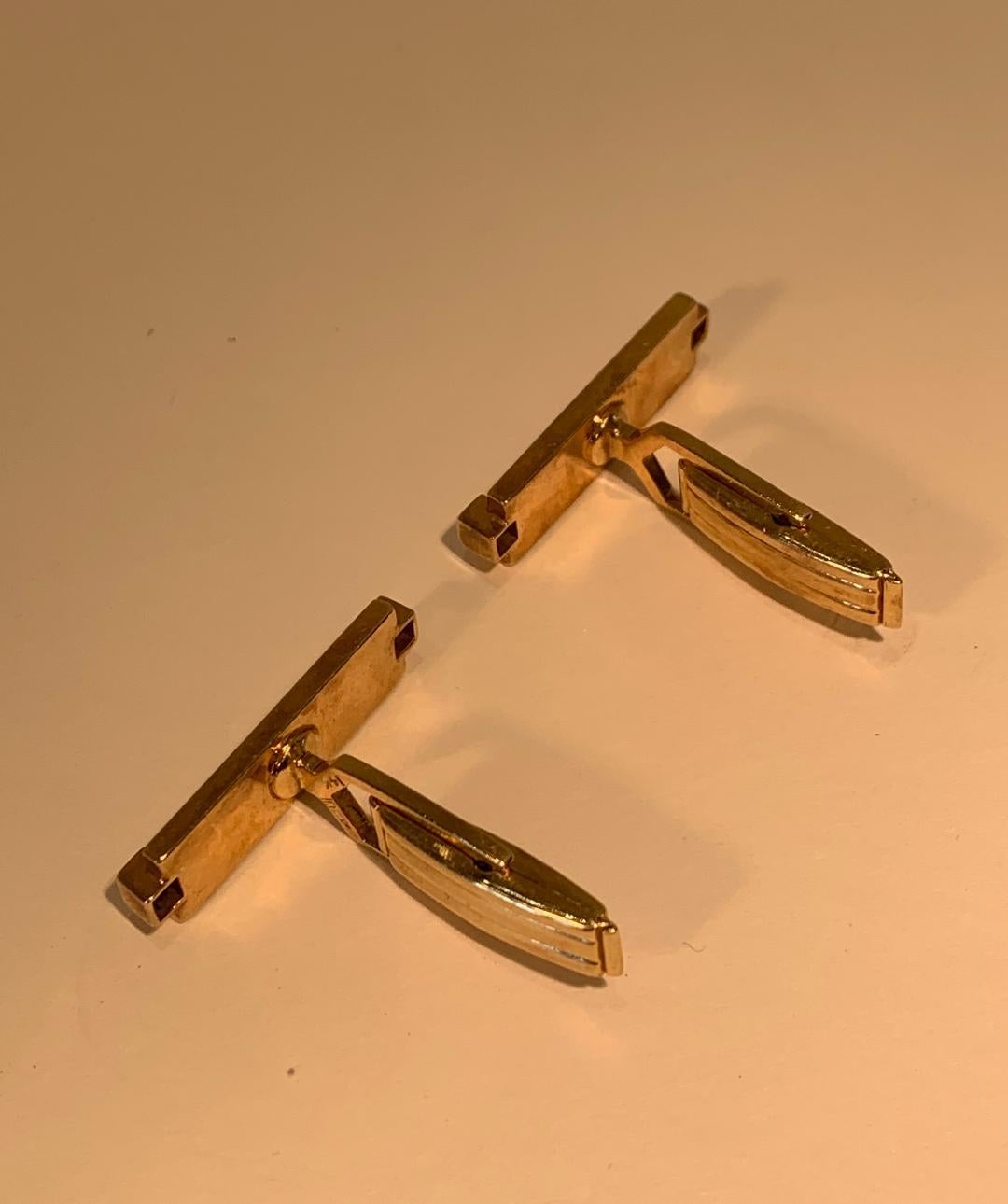 Tiffany & Co. 14 Karat Yellow Gold Art Deco Style Cufflinks with Blue Sapphires In Good Condition For Sale In Tustin, CA