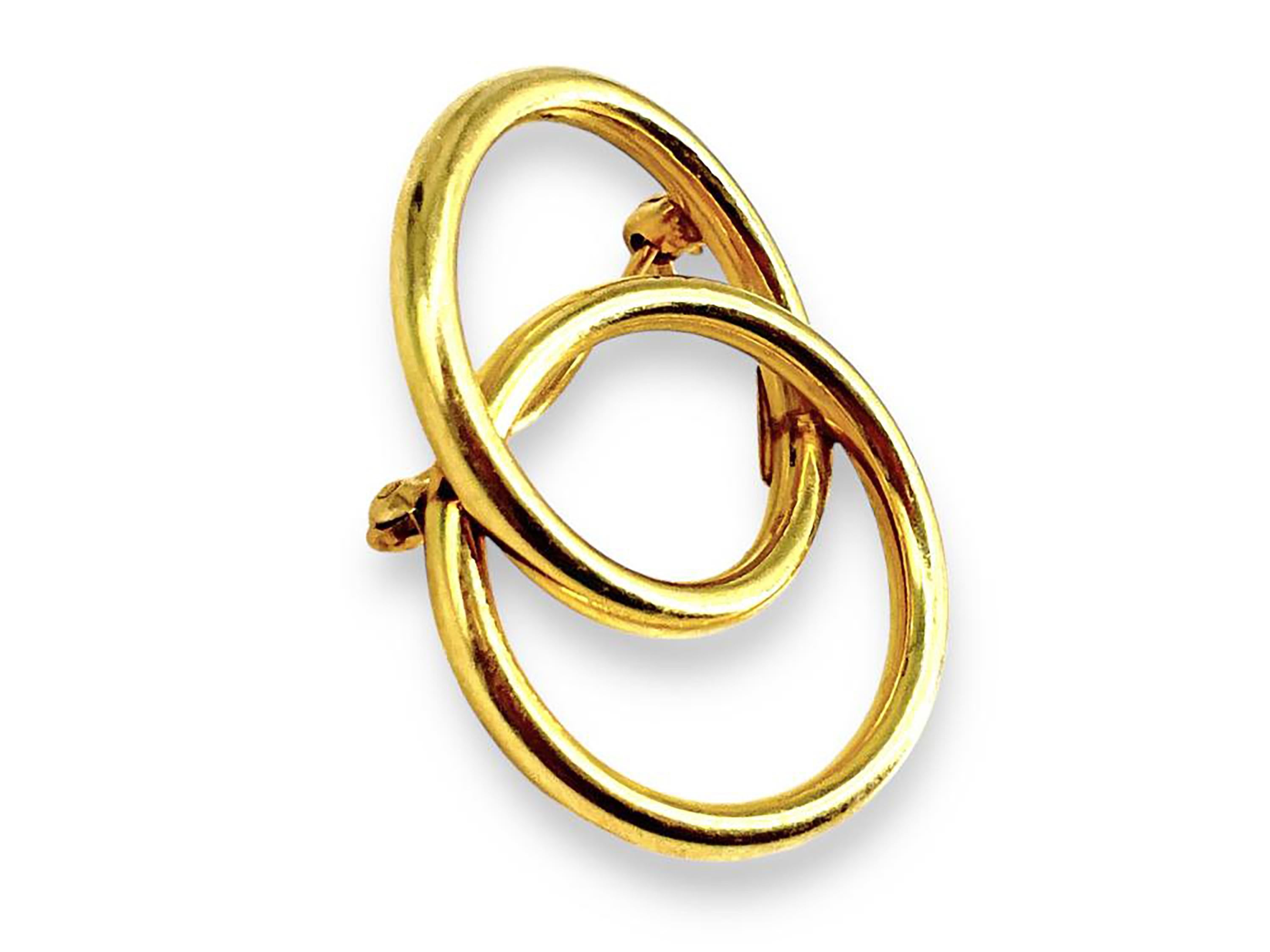 Contemporary Tiffany and Co. 14K Yellow Gold Double Circle Brooch 1.25 Inch by 1 inch