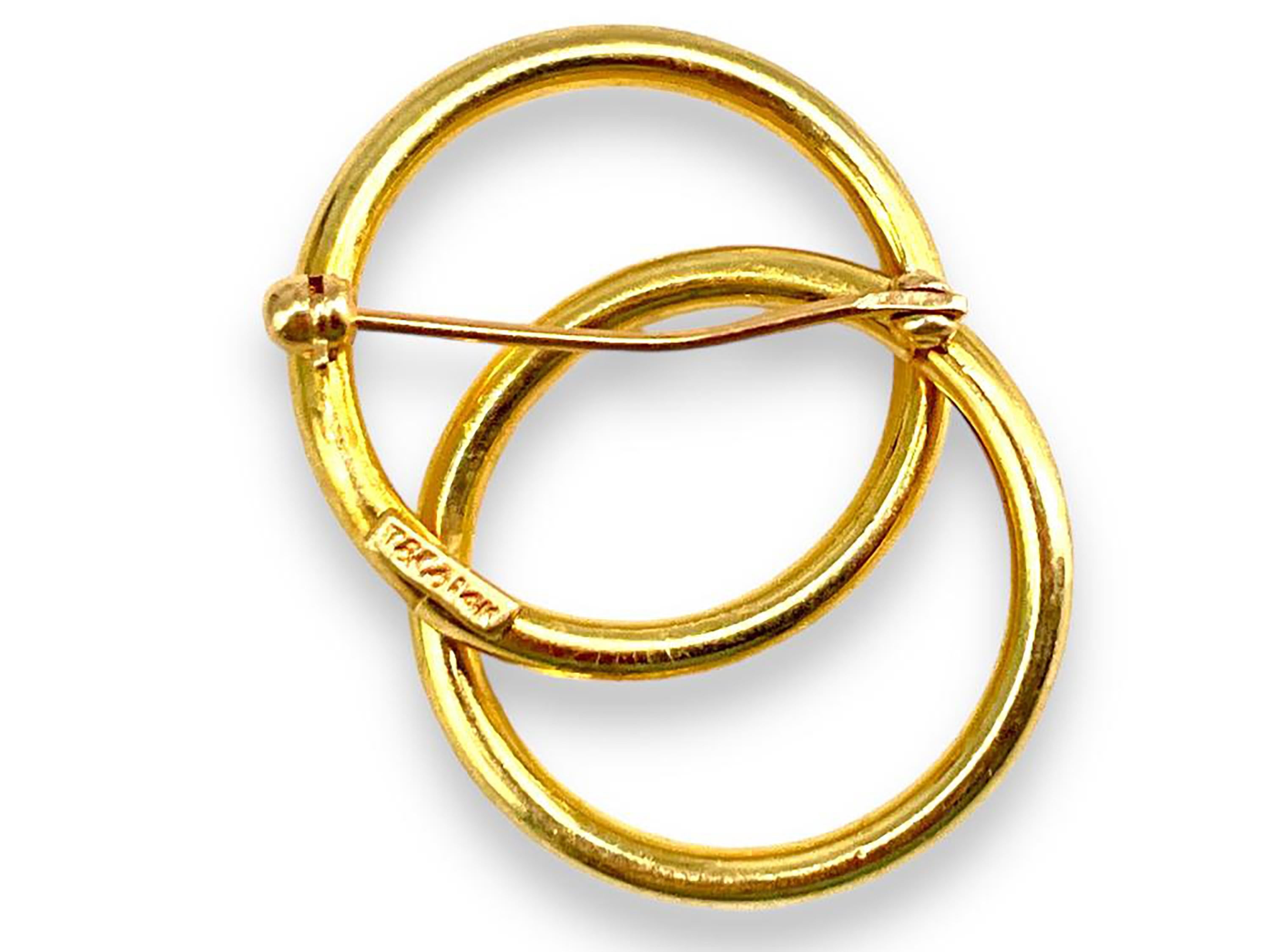 Tiffany and Co. 14K Yellow Gold Double Circle Brooch 1.25 Inch by 1 inch 1