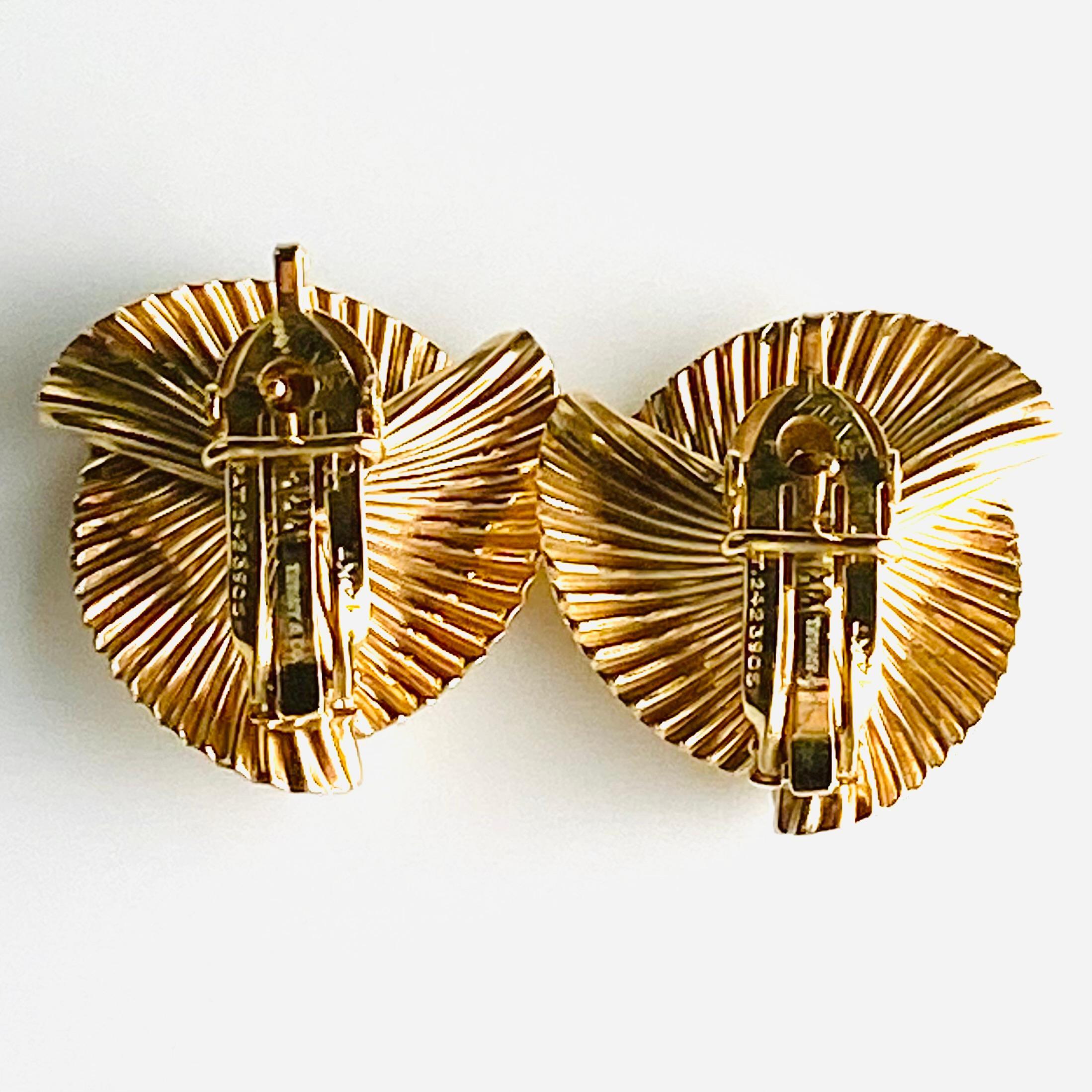 Tiffany and Co. 14K Yellow Gold Fan Pinwheel Omega Back Designer Earrings For Sale 6