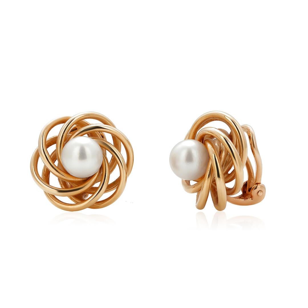 Tiffany and Co. 14K Yellow Gold Pearl Lever-Back Vintage Earrings For Sale 3